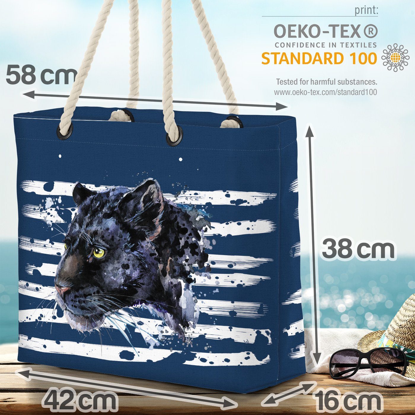 VOID Strandtasche Tier Katze blau Wildkatze Raubtier (1-tlg), Panther
