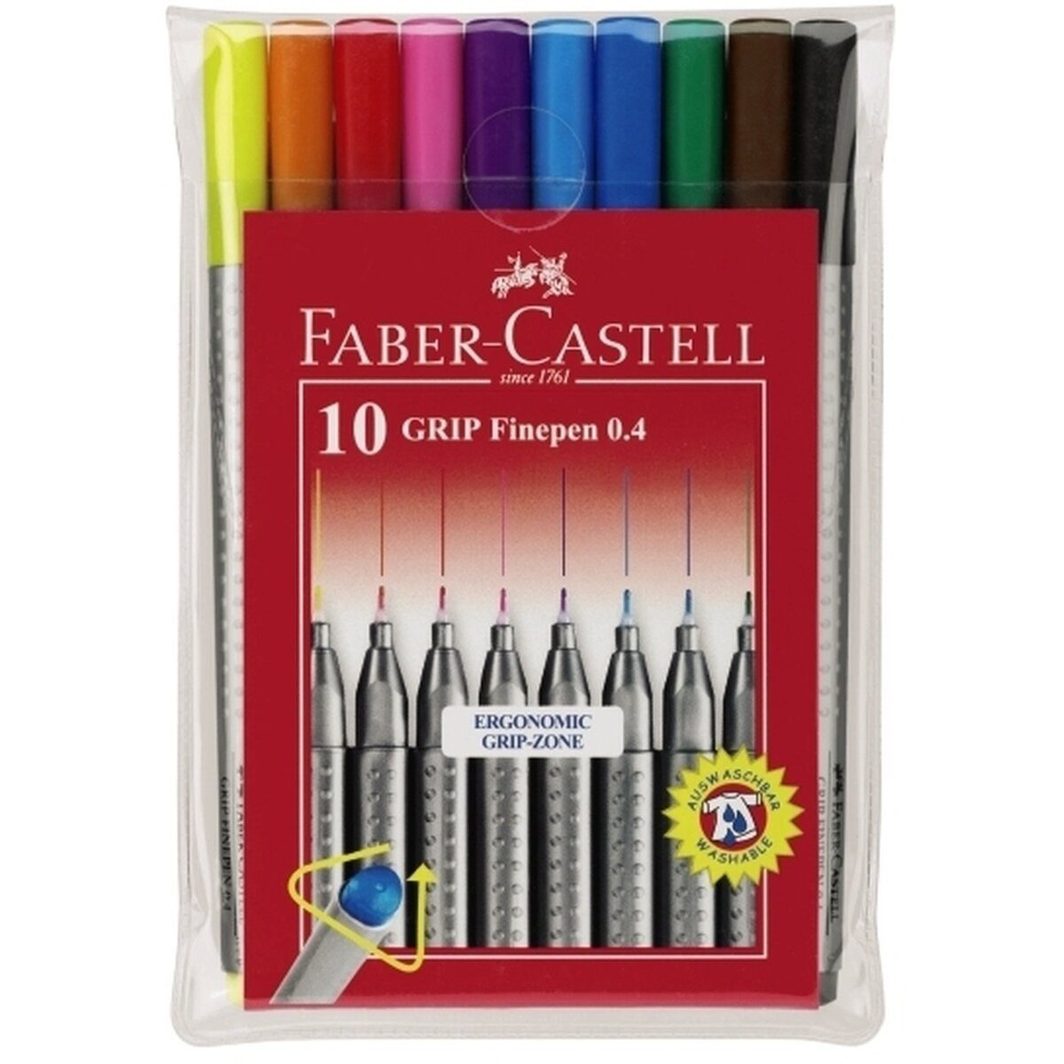 Faber-Castell Fineliner Fineliner Finepen Grip 0,4 mm farbig sortiert 10 Stück im Etui