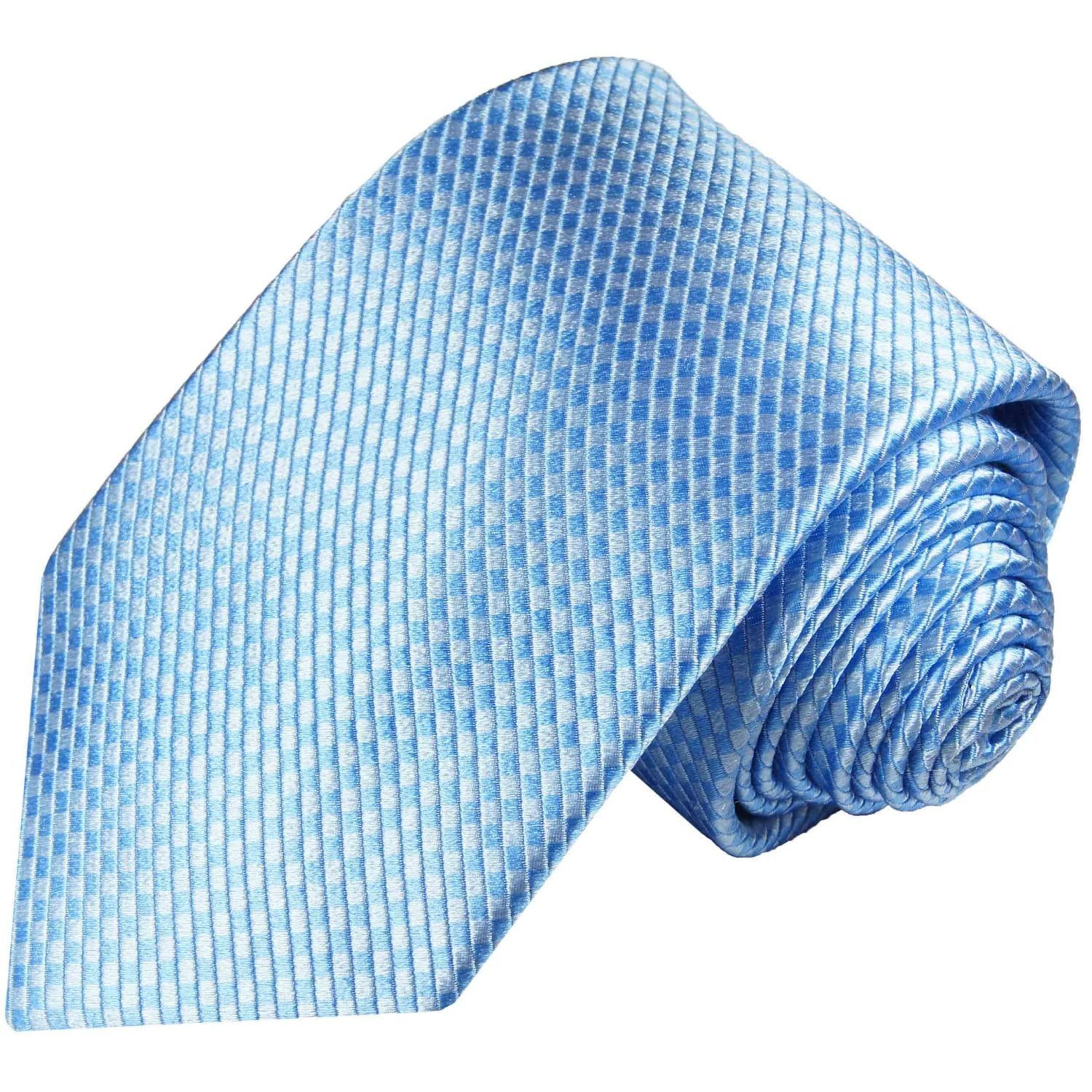100% Krawatte uni (8cm), 502 Krawatte Herren (Set, Tuch mit Seide Malone einfarbig 2-St., Paul Einstecktuch) Seidenkrawatte Breit blau mit modern