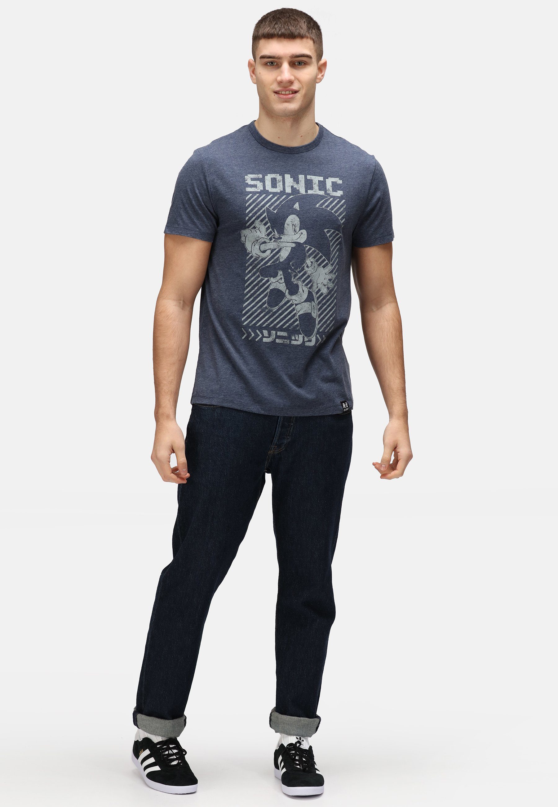 Blue Japan Recovered T-Shirt Mono Bio-Baumwolle Sonic Hedgehog zertifizierte The GOTS