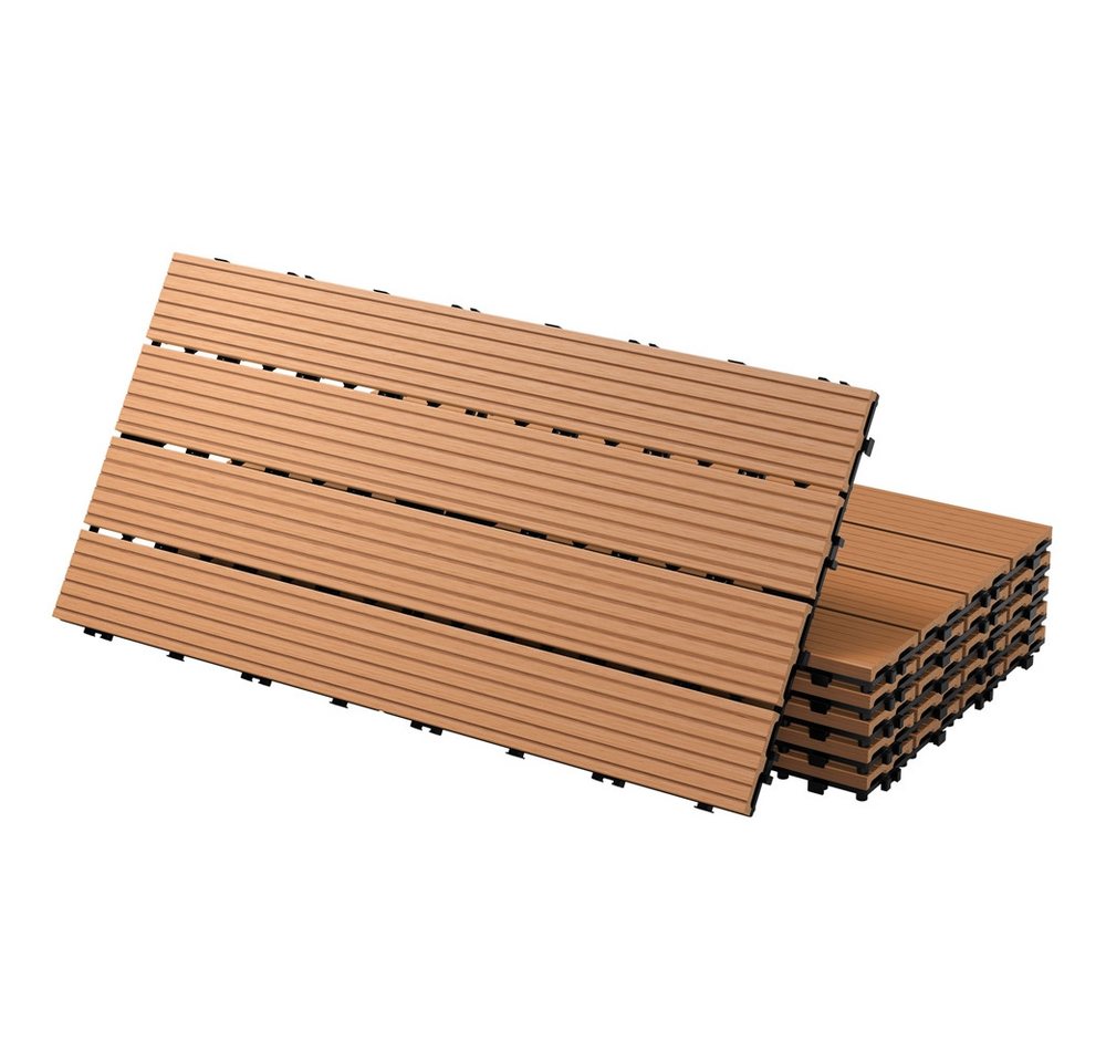 ECD Germany Terrassendielen WPC Bodenplatte Terrassenfliesen Fliesen mit Drainage und Klicksystem, BxL: je 30x60 cm, 22 mm Stärke, Bodenbelag 4m²/24 Stück Hellbraun rutschfest Balkonfliesen