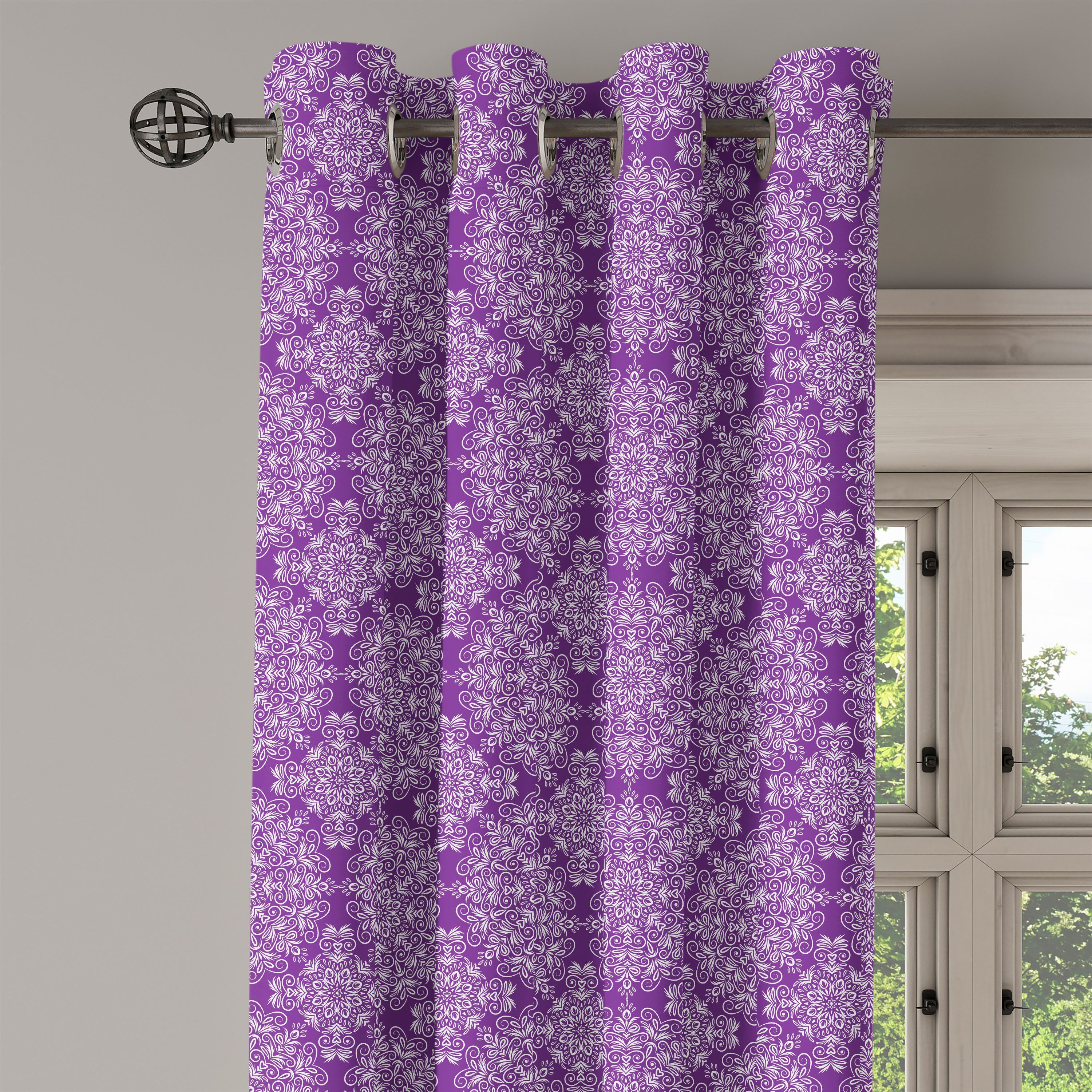 Gardine Abakuhaus, Ast Schlafzimmer lila Dekorative Floral Mandala 2-Panel-Fenstervorhänge für Swirl Wohnzimmer,