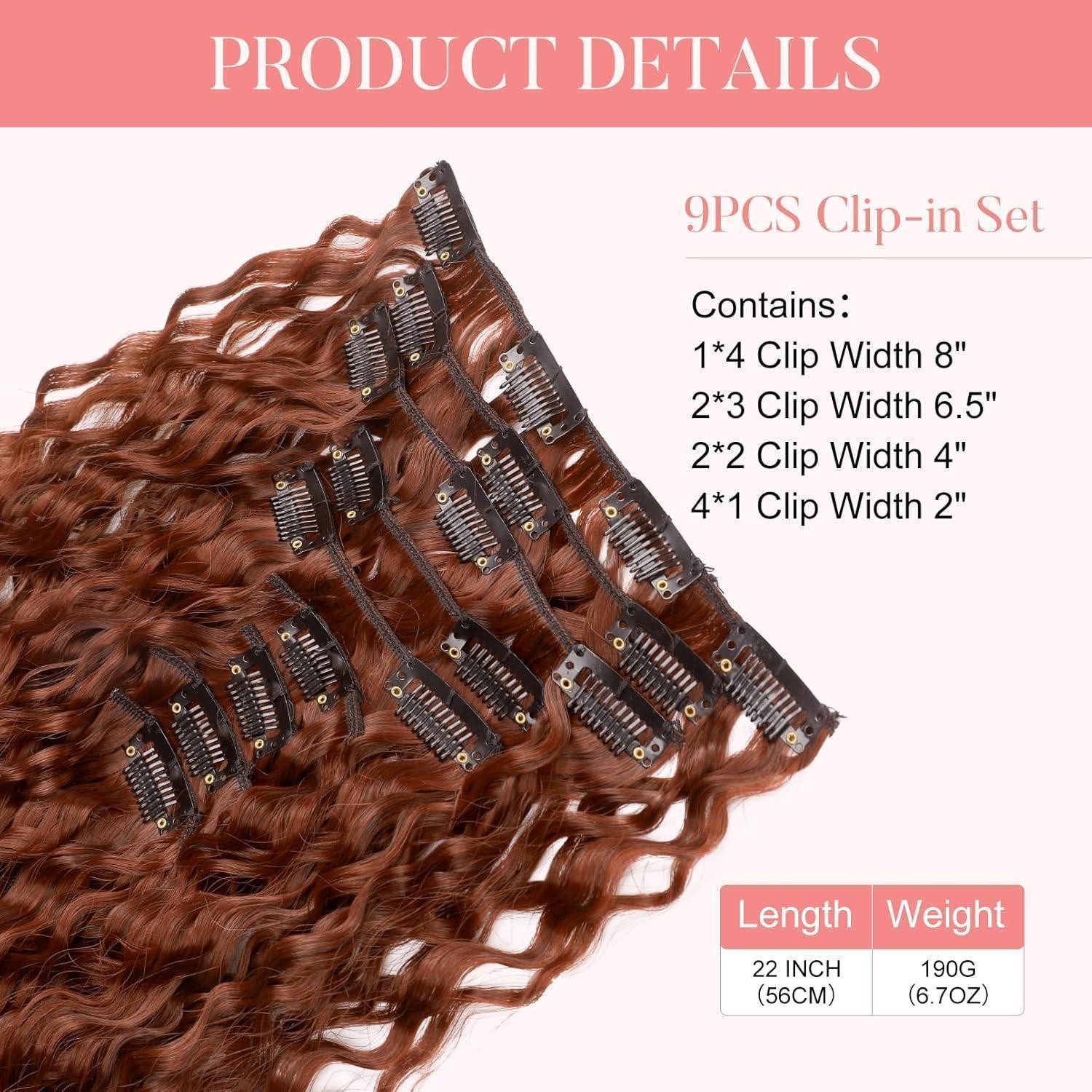 LuxusKollektion Kunsthaar-Extension Haarverlängerungen Clip in 9PCS 22 Inch Lockig Damen 56 CM Rot Kupfer
