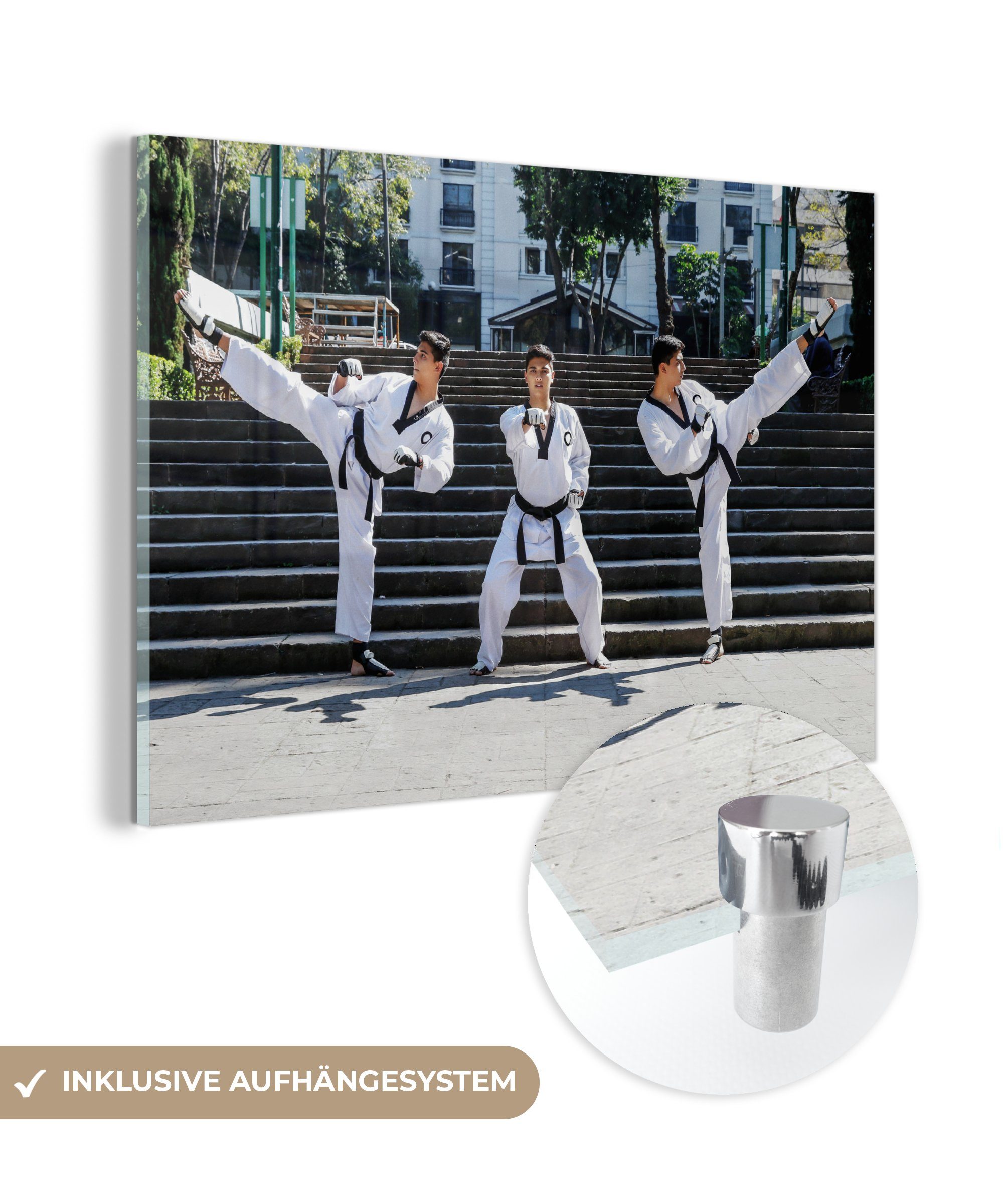 MuchoWow Acrylglasbild Drei Taekwondo-Kämpfer, (1 St), Acrylglasbilder Wohnzimmer & Schlafzimmer