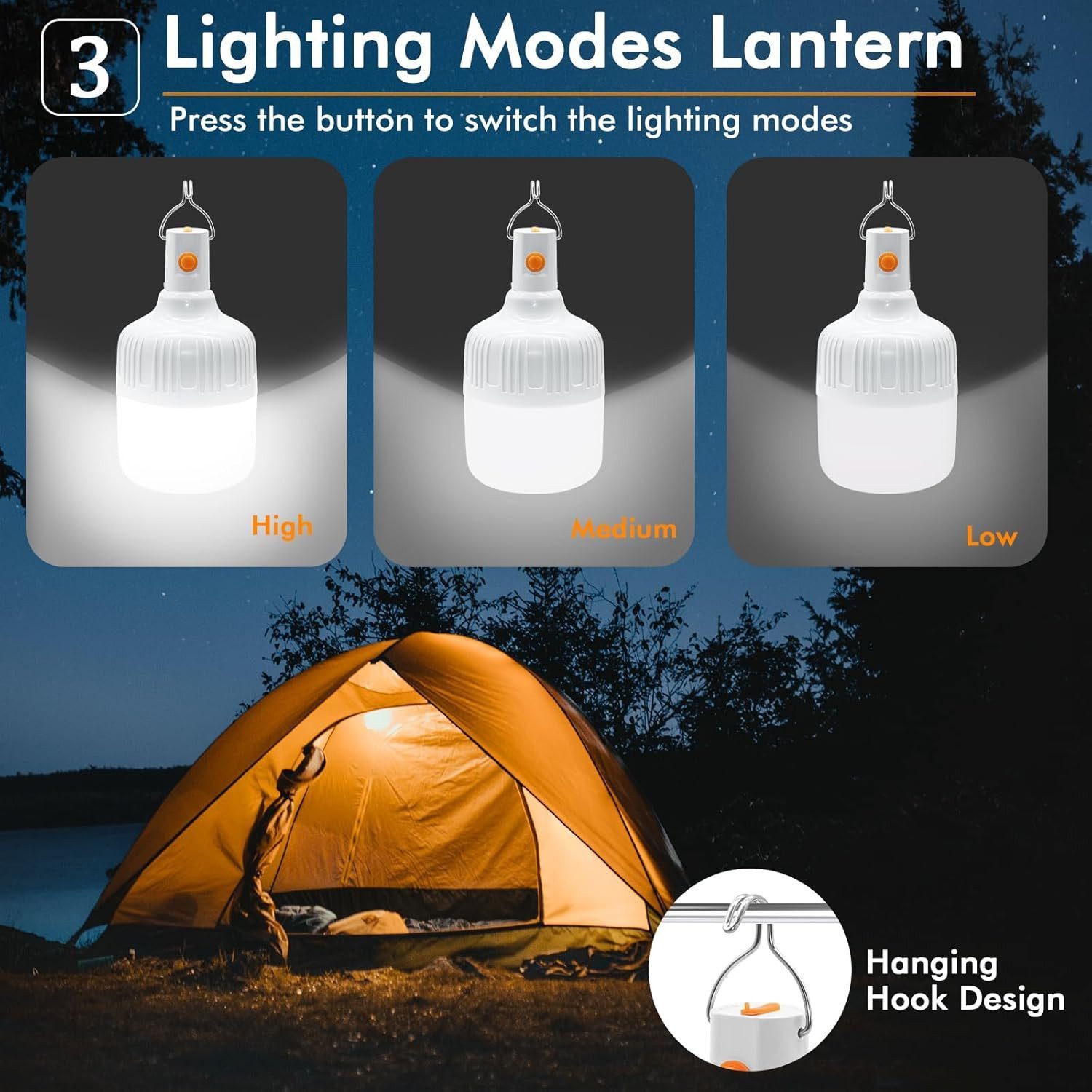 FELIXLEO LED Laterne 2 STK LED Campinglampe Wiederaufladbare 500LM Zeltleuchte – Bild 5 von 5