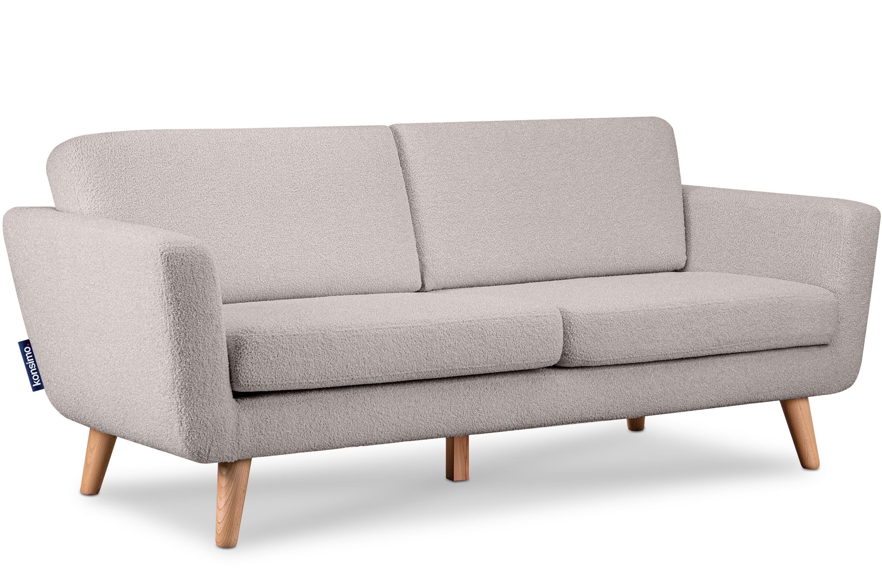 Konsimo 3-Sitzer TAGIO Sofa 3 Personen, mit Armlehnen, Scandi-Stil, Made in Europe, Gestell aus Massivholz hellgrau | hellgrau
