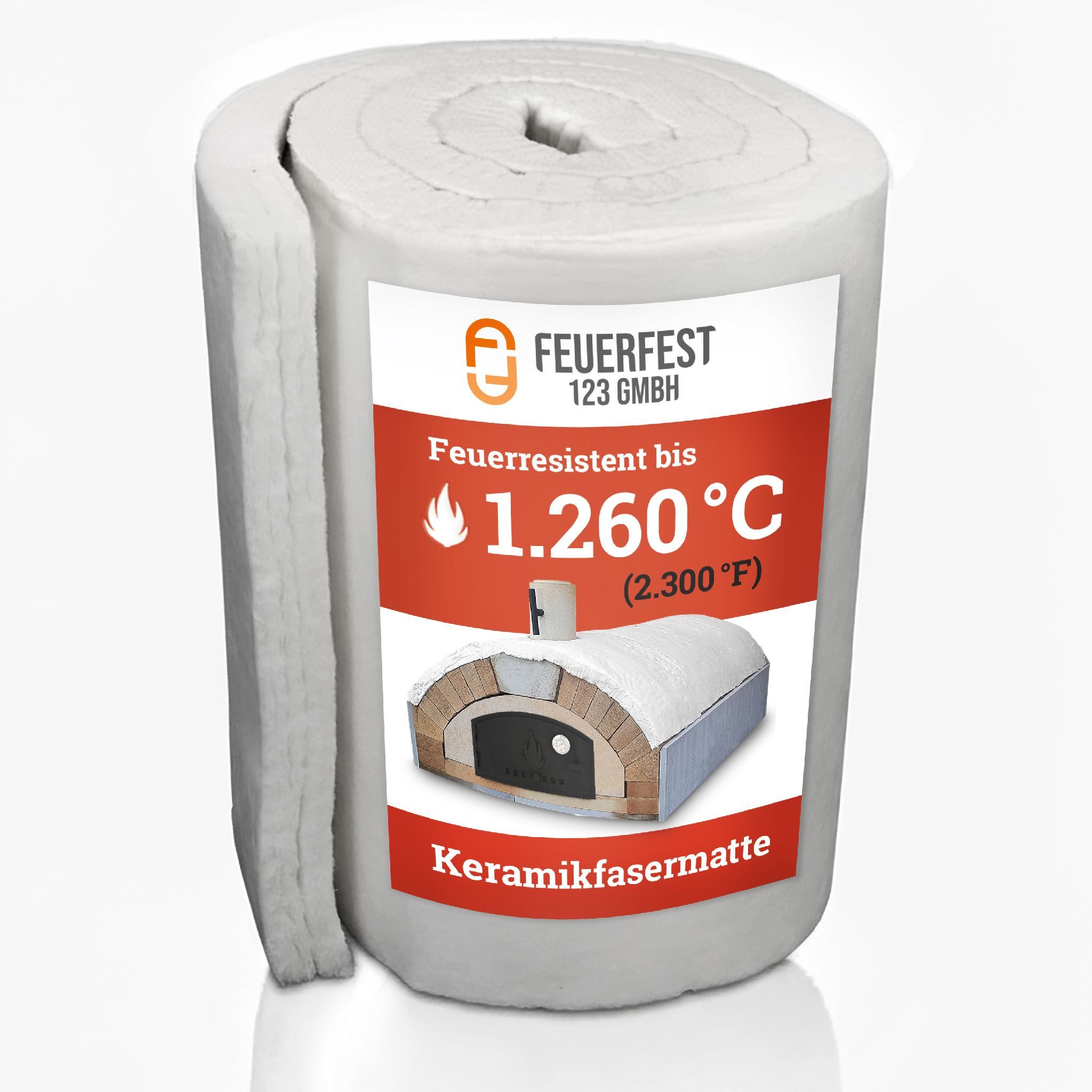 Feuerfest 123 GmbH Glasfasermatte Keramikfasermatte - Bis 1.260 °C - für Kamine und Öfen, - Hochtemperatur-Isolierung - Keramikfaserdecke - Auch als Isolierung