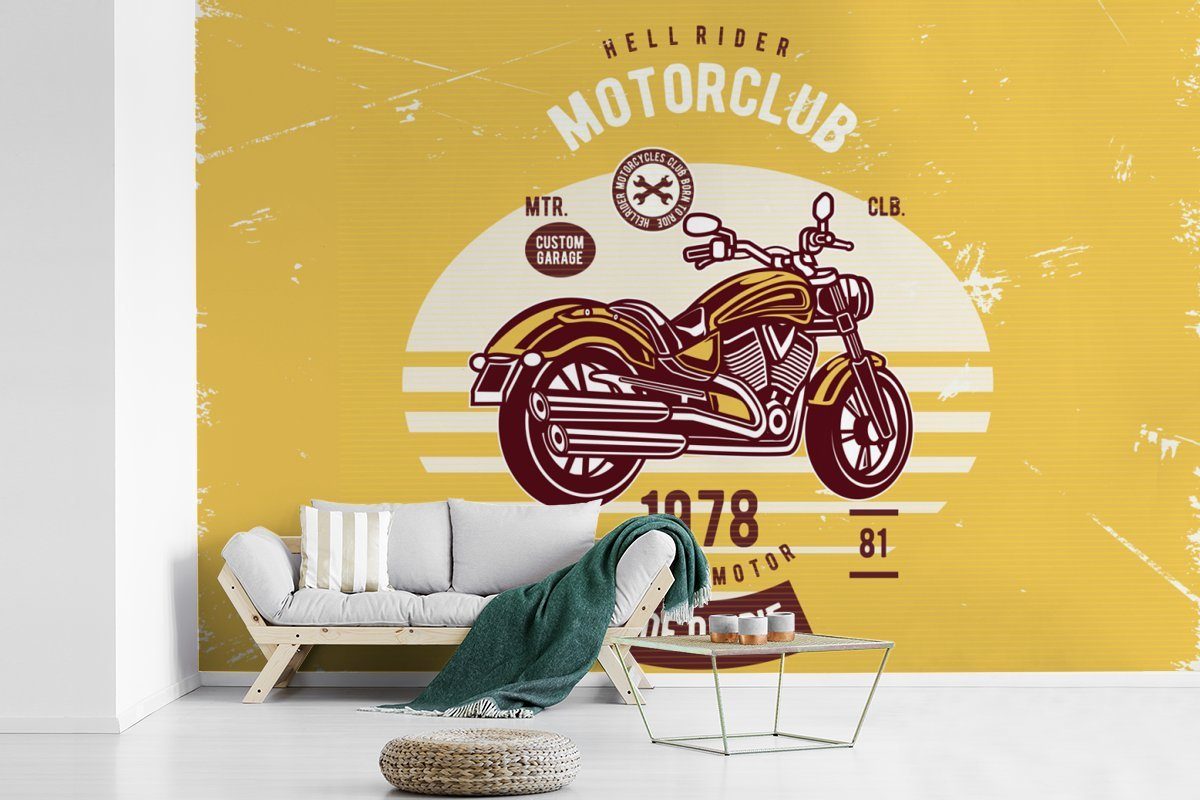 Briefe - Tapete Wohnzimmer, Wallpaper Vinyl Zitat, Schlafzimmer, bedruckt, Kinderzimmer, - St), - Fototapete Retro für Motorrad (6 MuchoWow Matt,