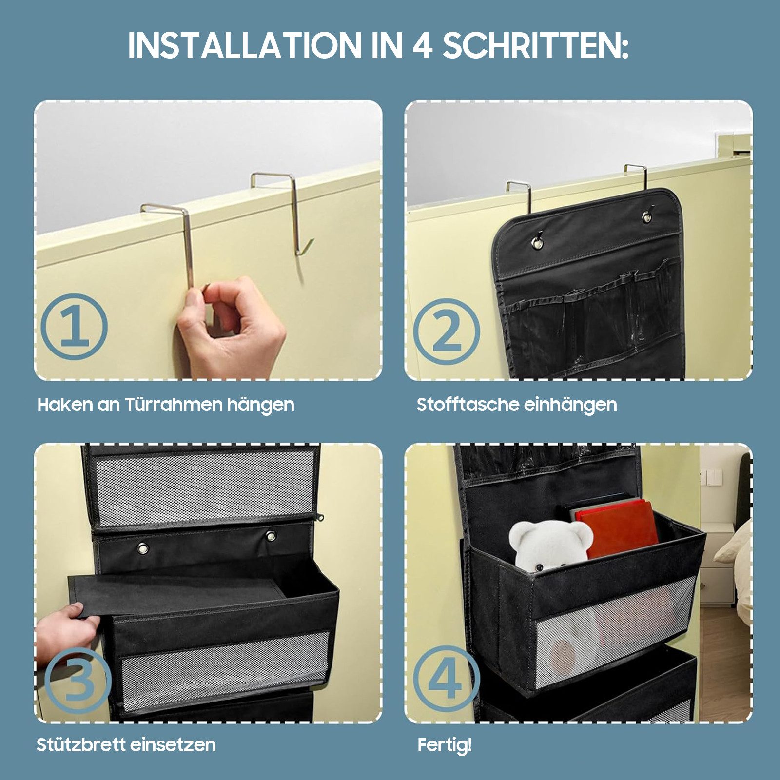 SURFOU Hängeregal Abnehmbarer XXL Wandorganizer 5+1 - Sichtfenster & 4 Haken, Starker Segeltuch-Org für Kinderzimmer, Schlafzimmer, Büro & Bad