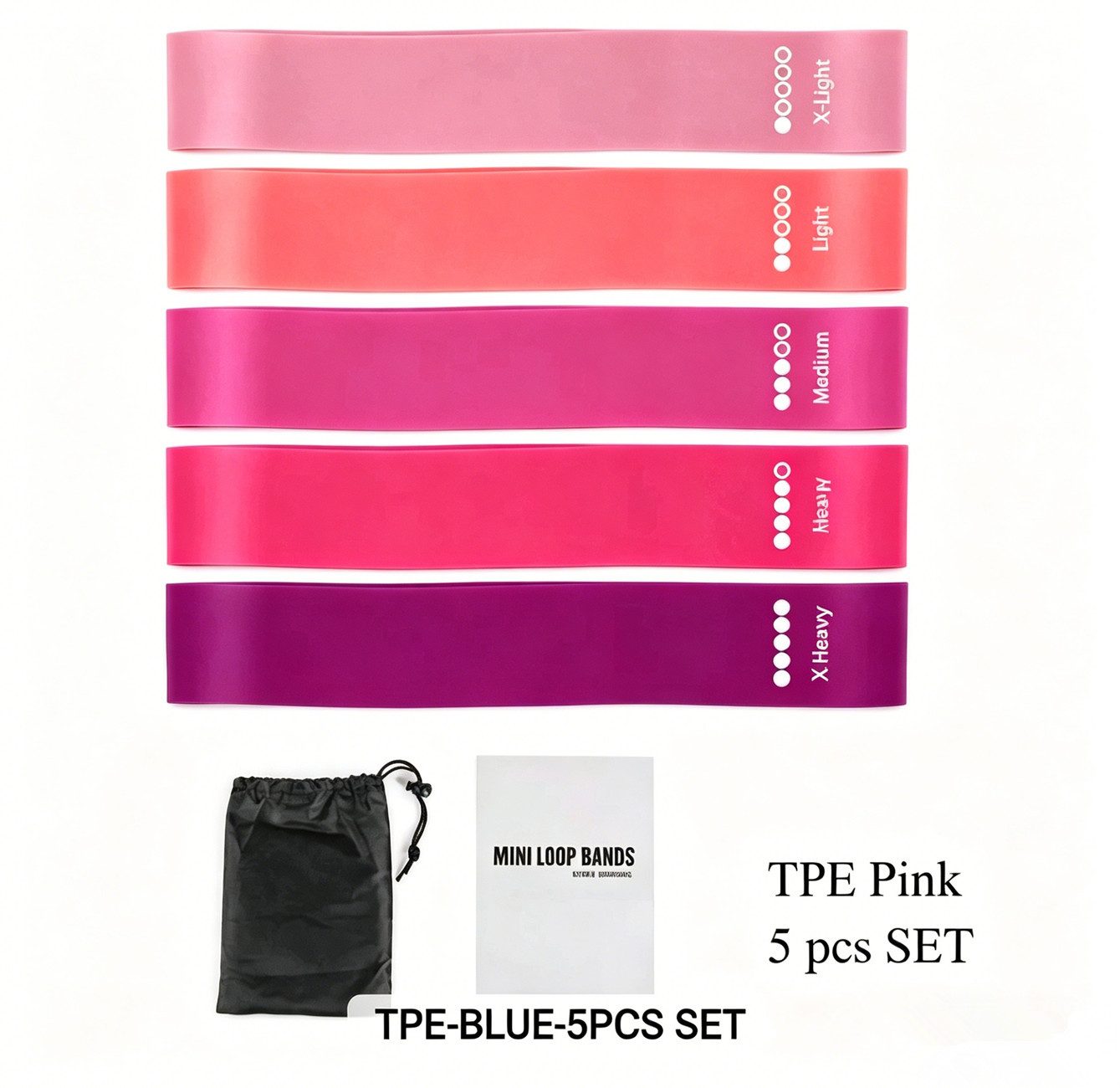 Set aus 5 Fitness-Widerstandsbändern (Loop-Bänder) Fitnessband