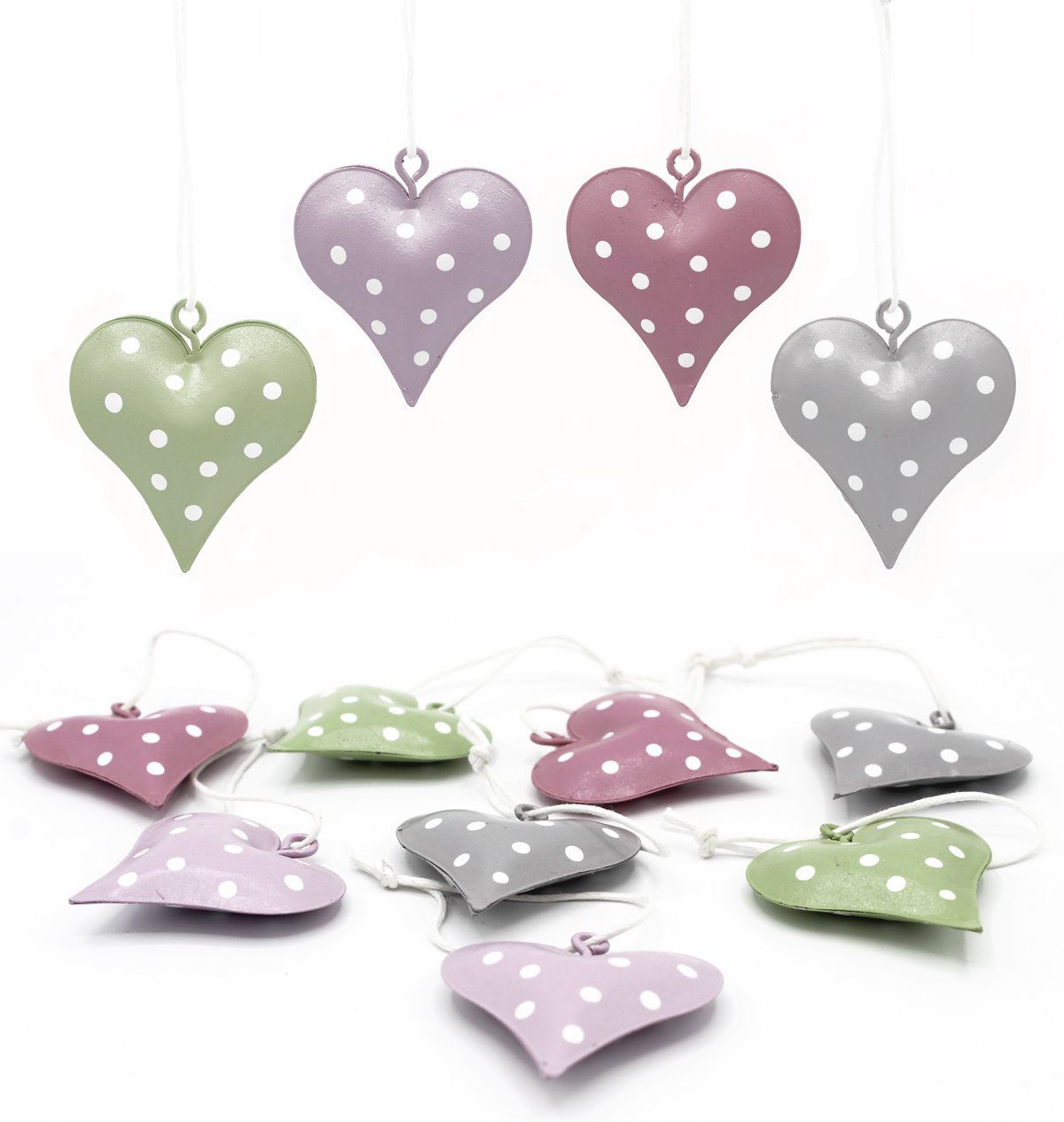 Hängedekoration 12er SET Anhänger Herz Herzen Metall Pastell Dots Punkte Ostern