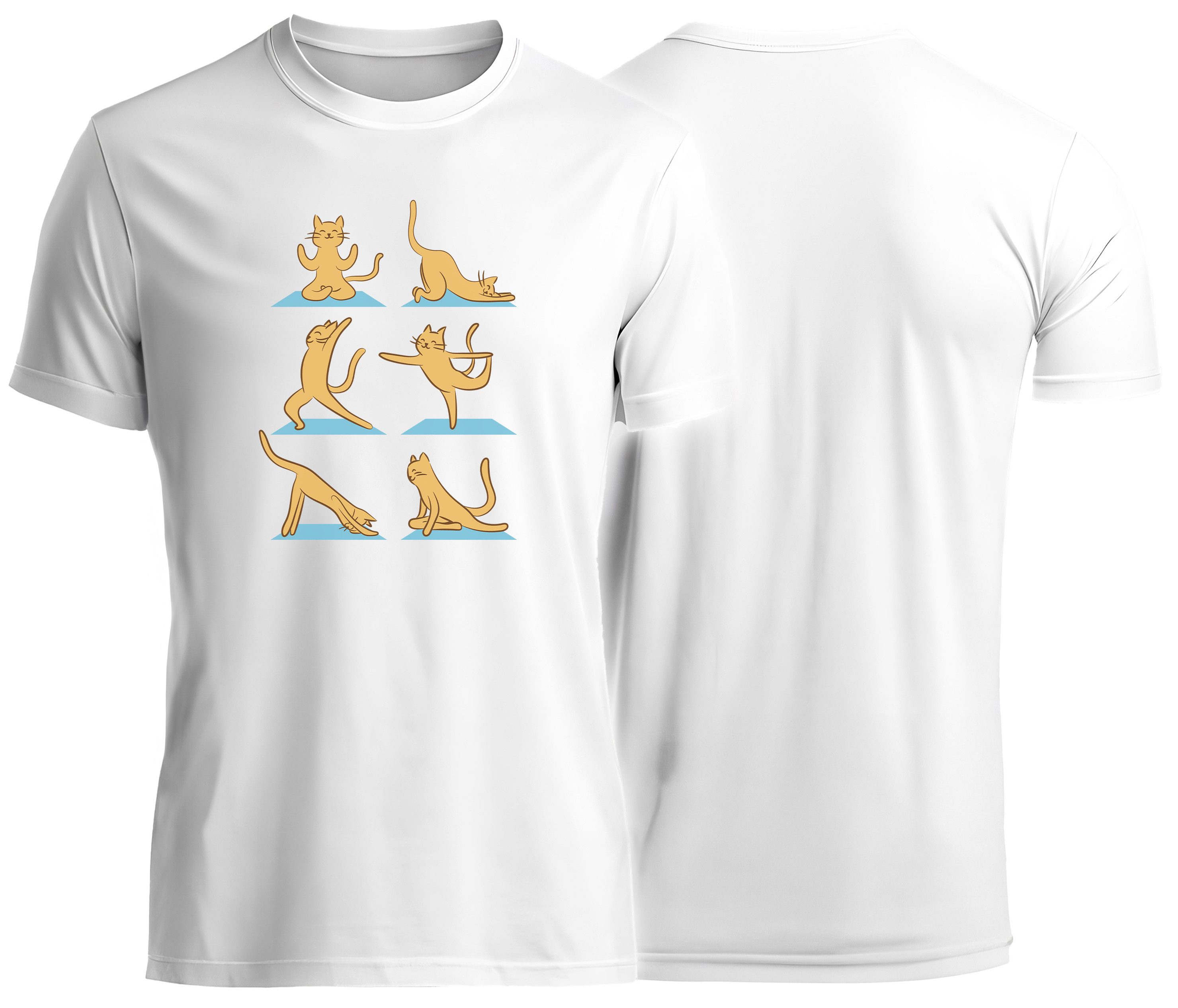 MyDesign24 T-Shirt Katzen print Shirt Yoga Katzen T-Shirt weiss kurzarm Regular Fit i131