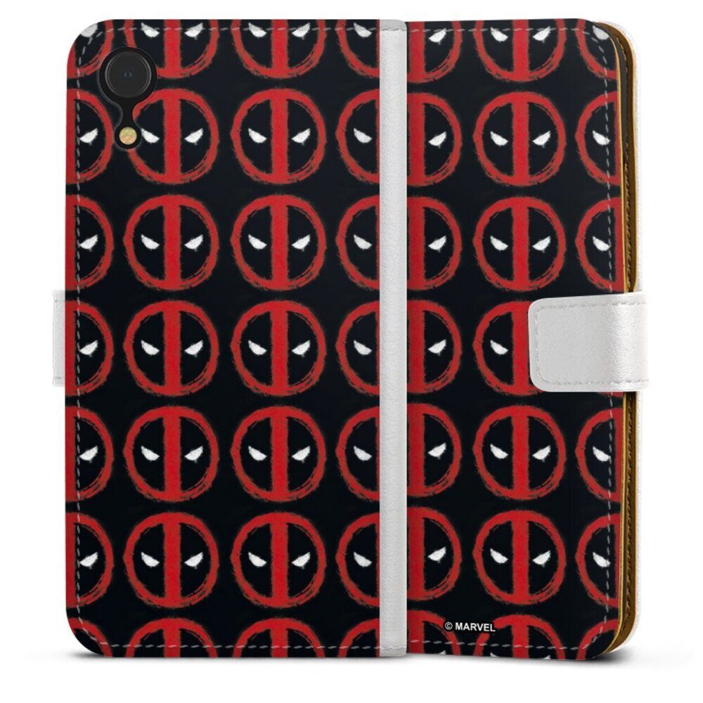 DeinDesign Handyhülle Deadpool Pattern, Apple iPhone Xr Hülle Handy Flip Case Wallet Cover Handytasche Leder