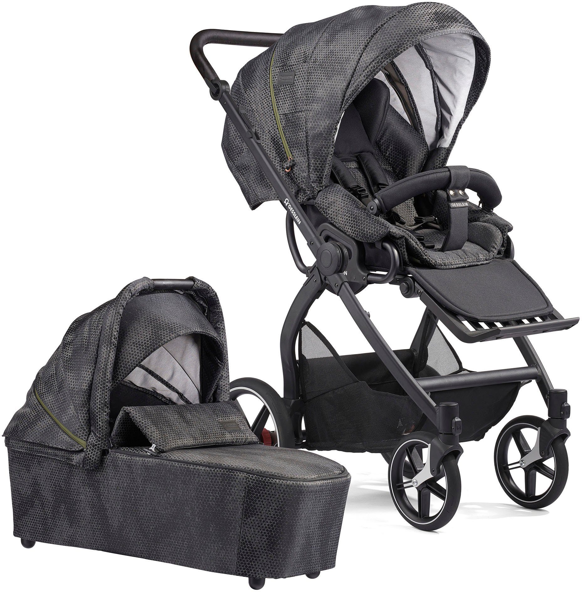 Babywanne und mit Soft+ Classic schwarz/schwarz, mit Aufsatz Kombi-Kinderwagen FX4 schwarzgrau, Gesslein Cx3 Babyschalenadapter