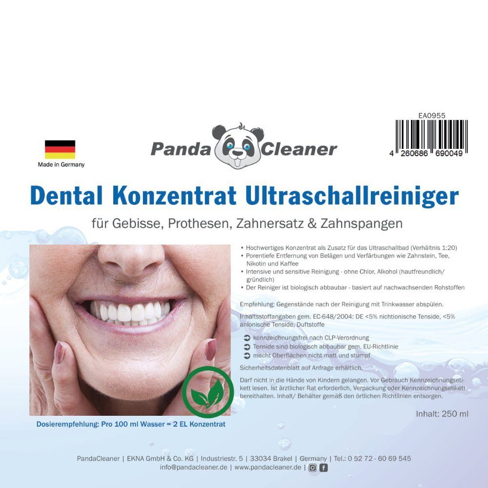 PandaCleaner Dental Konzentrat Ultraschallreiniger - Für Gebisse & Prothesen Reinigungskonzentrat (1-St. 250ml Reinigungsflüssigkeit)