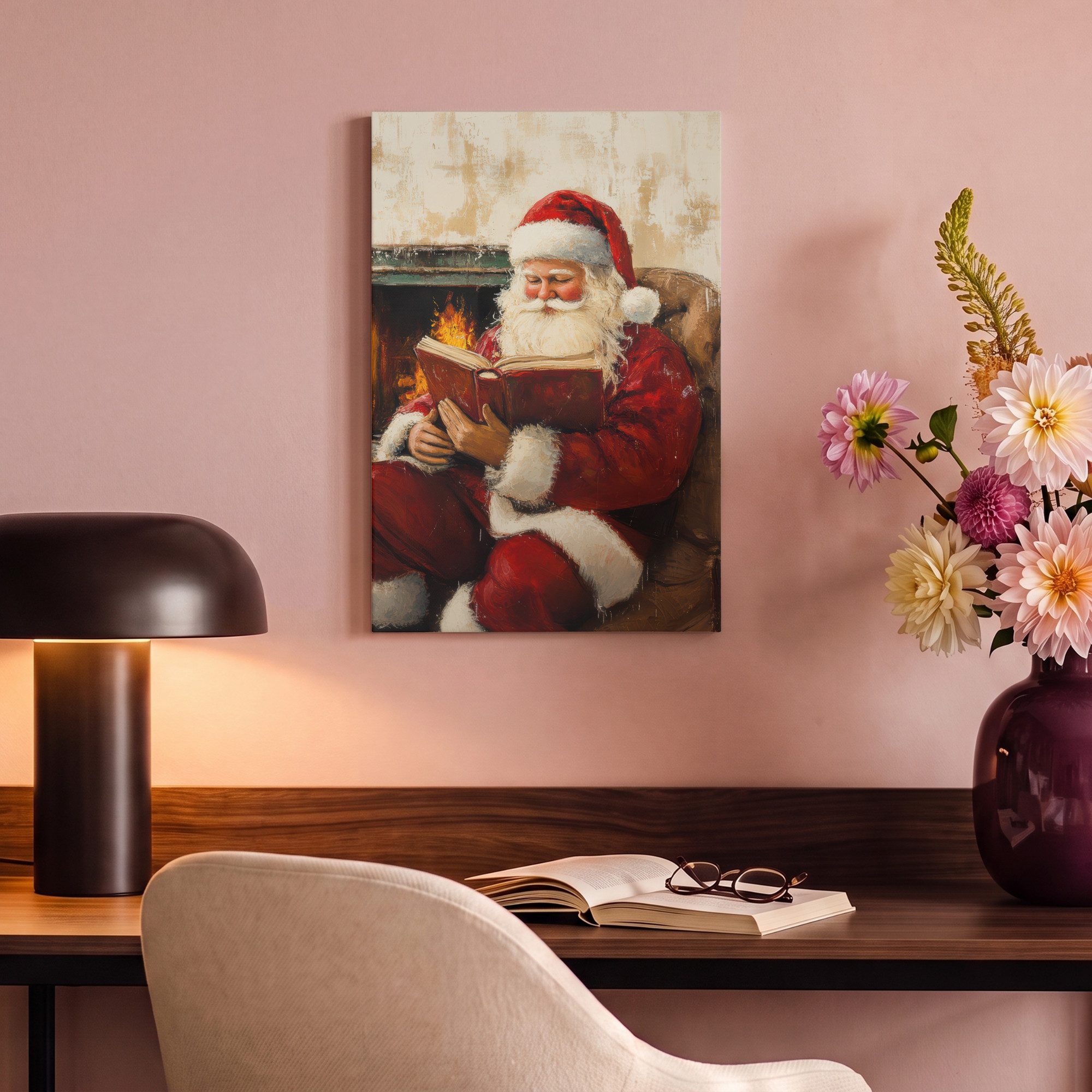 OneMillionCanvasses® Leinwandbild Weihnachten - Weihnachtsmann - Winter - Open Fireside, Fotodruck (1 St), Leinwand Canvas Wandbild, Wanddekoration 20x30 cm – Bild 4 von 5
