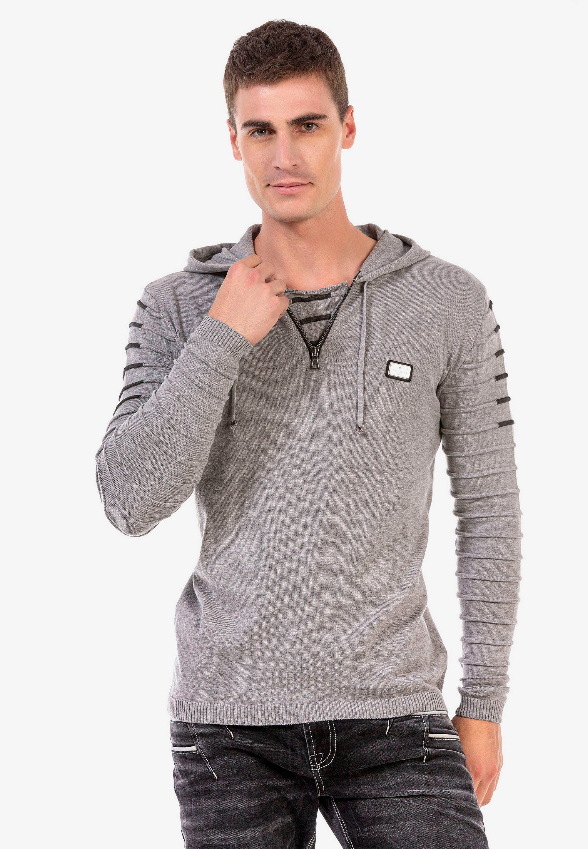 Cipo & Baxx Kapuzensweatshirt mit grau Kapuze kuscheliger