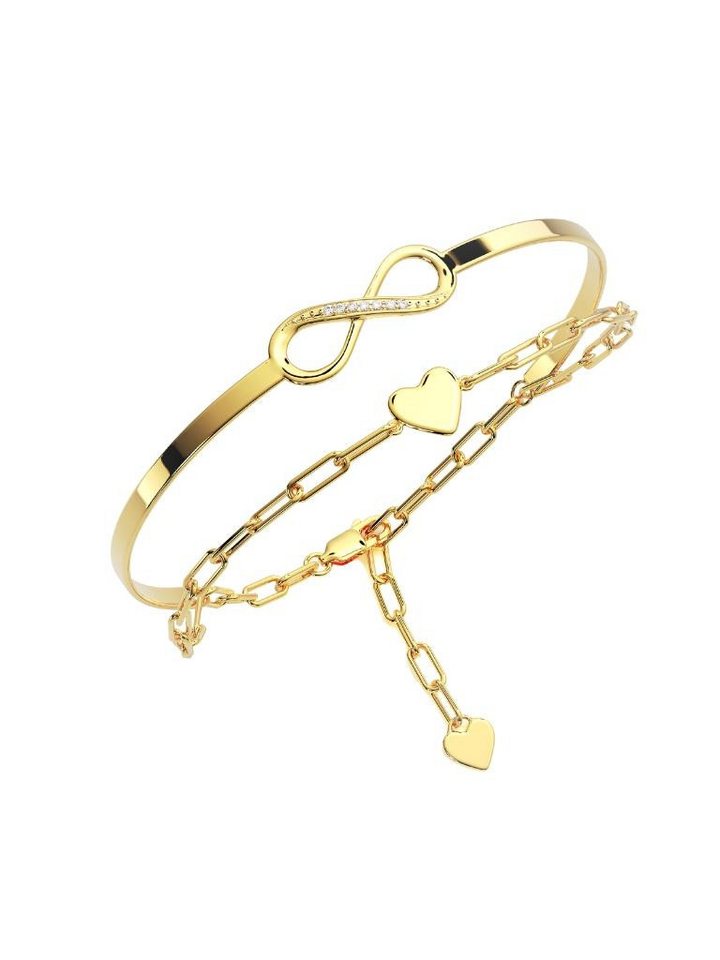 Amoonic Armband Damen Infinity Armband Sterling Silber 925 mit Zirkonia Silberarmband (inkl. Schmucktäschchen), Armband Silber, Gold Rosegold vergoldet Armkette und Armreif in einem