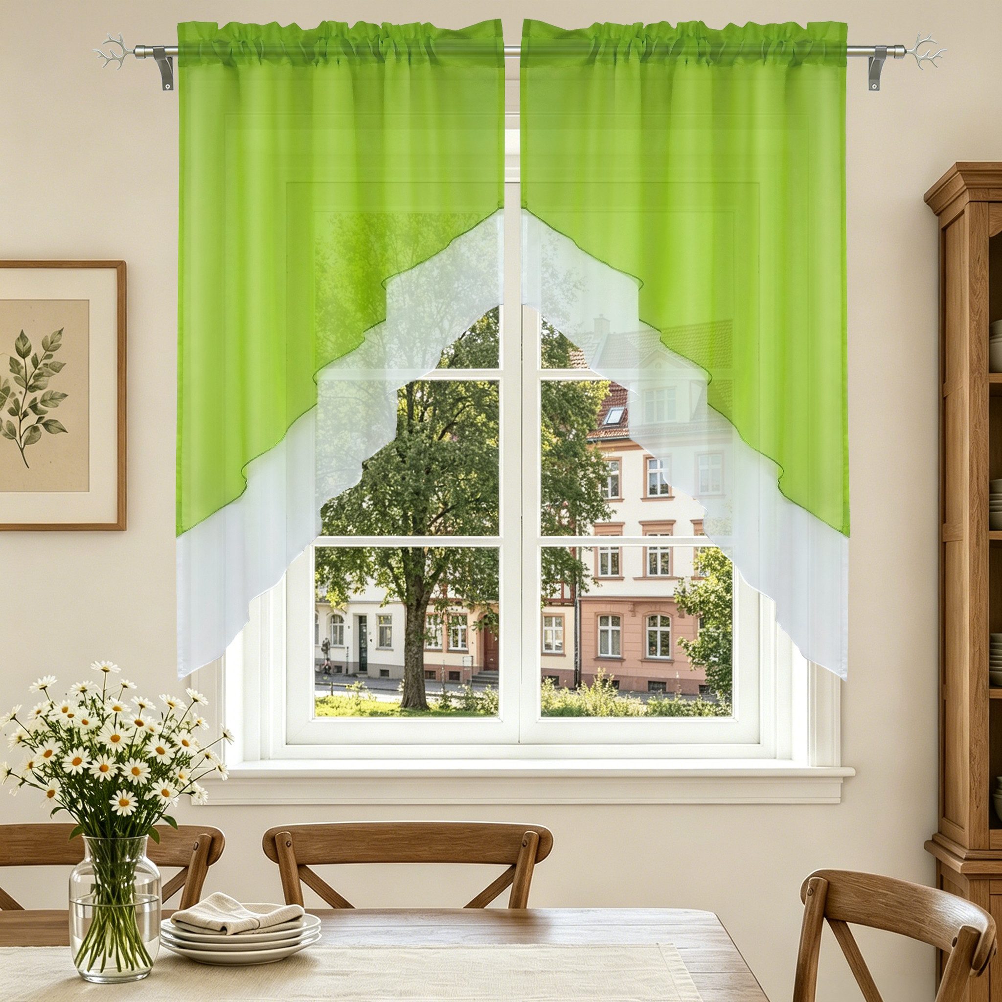 Delien Scheibengardine Beyza (2 St), Stangendurchzug, transparent, Zweifarbig