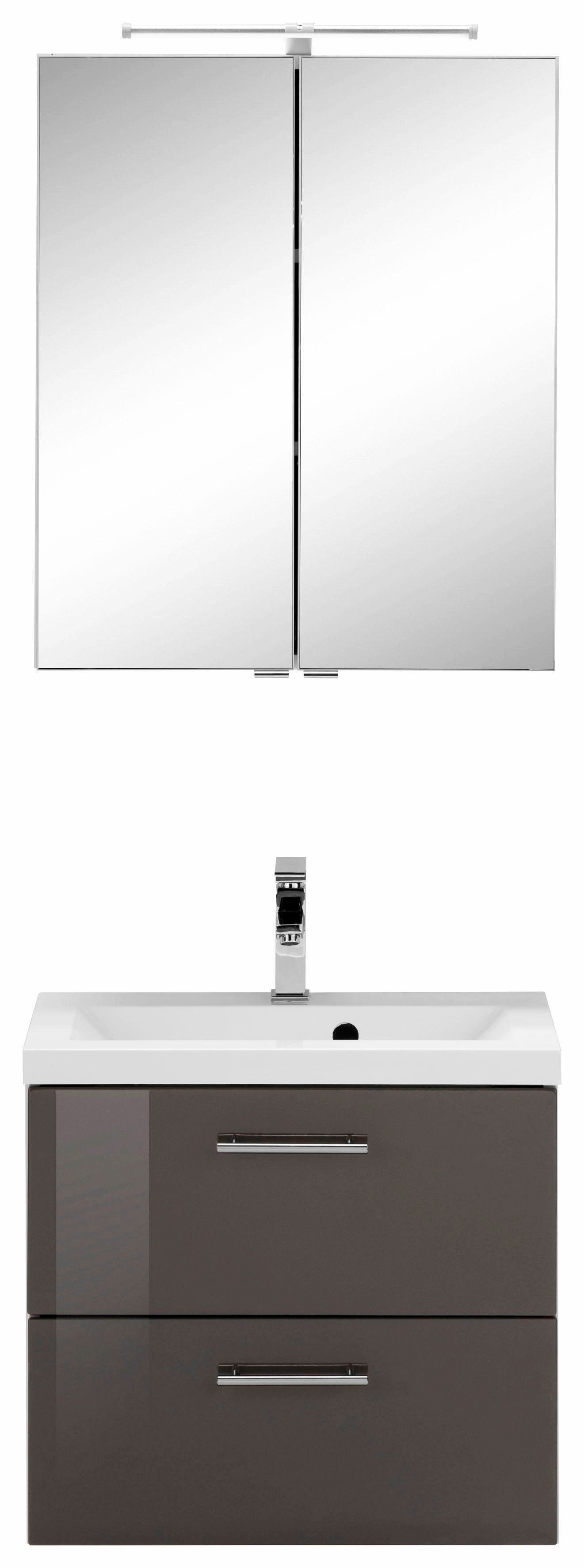 MÖBEL und weiß/grau Badmöbel-Set (2-St), HELD Waschplatz Spiegelschrank Venedig,