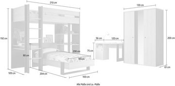 Gami Jugendzimmer-Set Duplex, (4-St., Bett, Kleiderschrank, Schreibtisch, Hochbett)