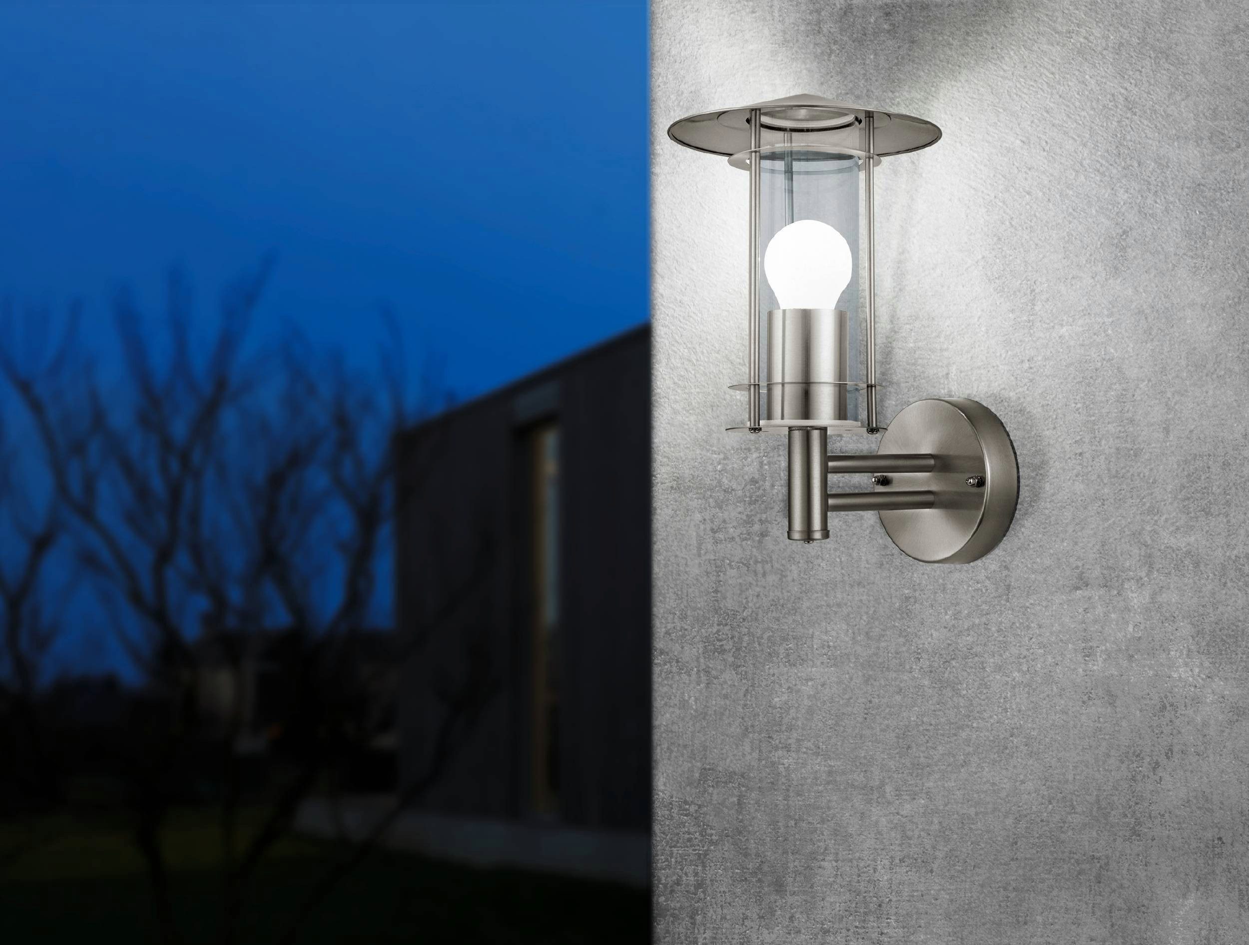 EGLO Wandleuchte Lisio Außen-Wandlampe, Außenlampe, Wegeleuchte, silber, E27, IP44, ohne Leuchtmittel, Wand-/Deckenleuchte - L17,5 x H30 x AL22,5cm - edelstahl - 1X60W exkl.