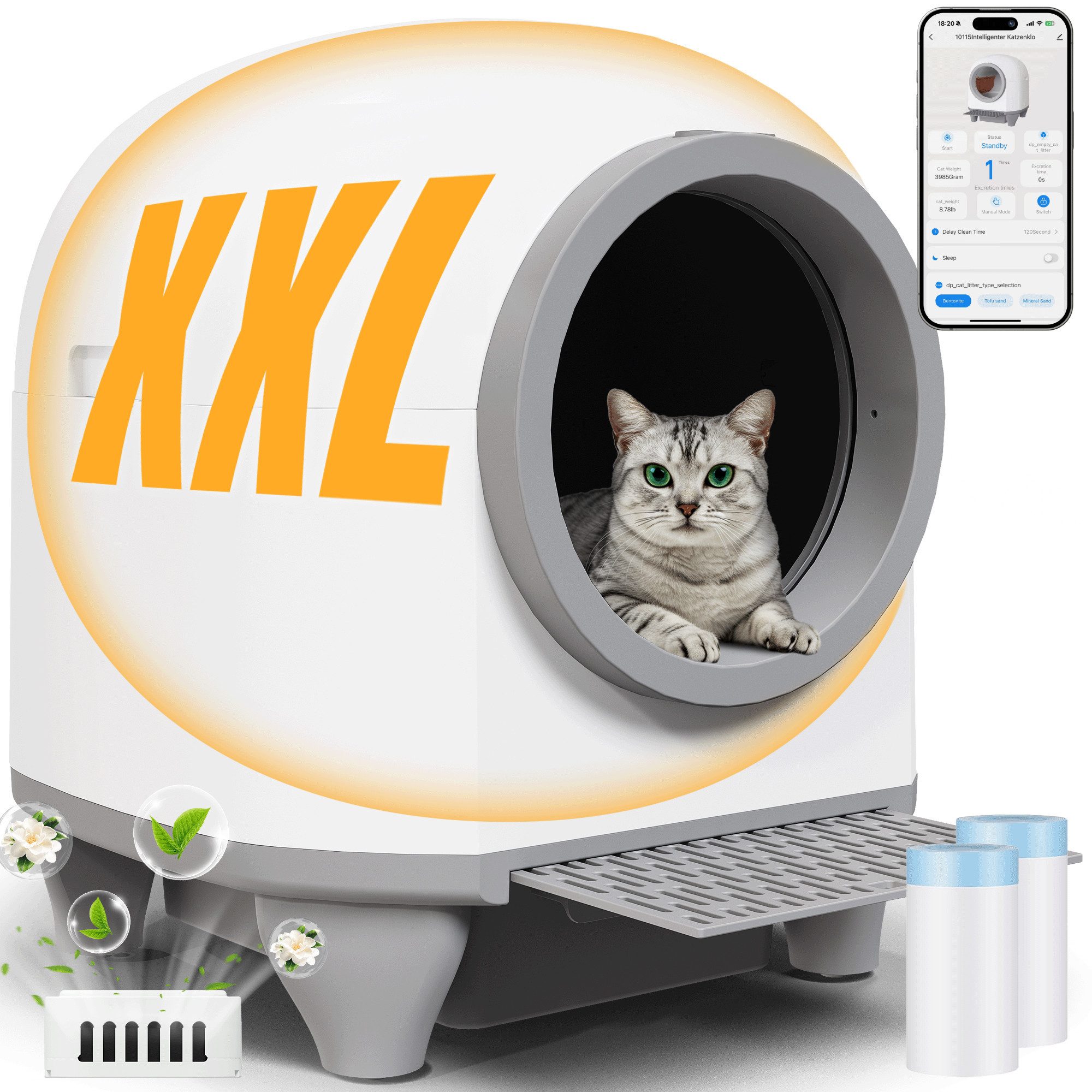 Katzentoilette 90L Selbstreinigende Elektrisches Katzenklo XXL mit App-Steuerung