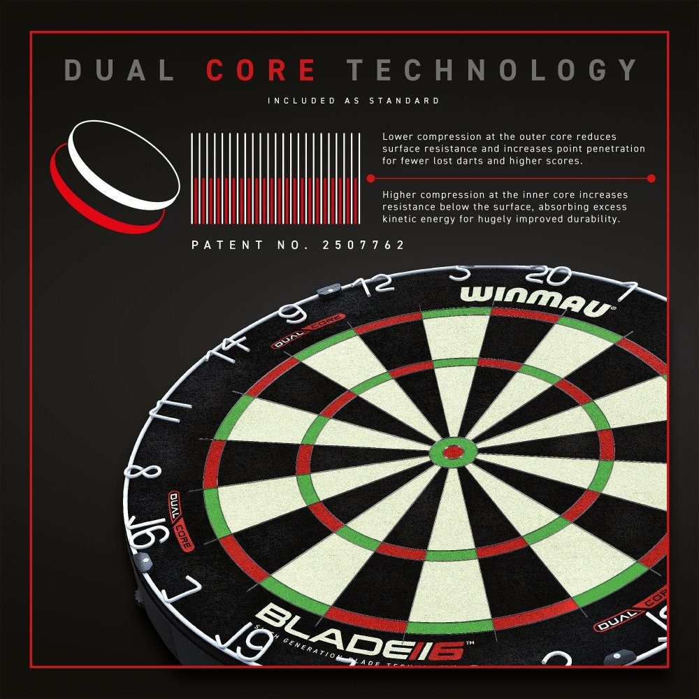 Winmau Dartscheibe Dartboard Blade 6 Dual Core, (Packung), neuesten Density Control™-Draht