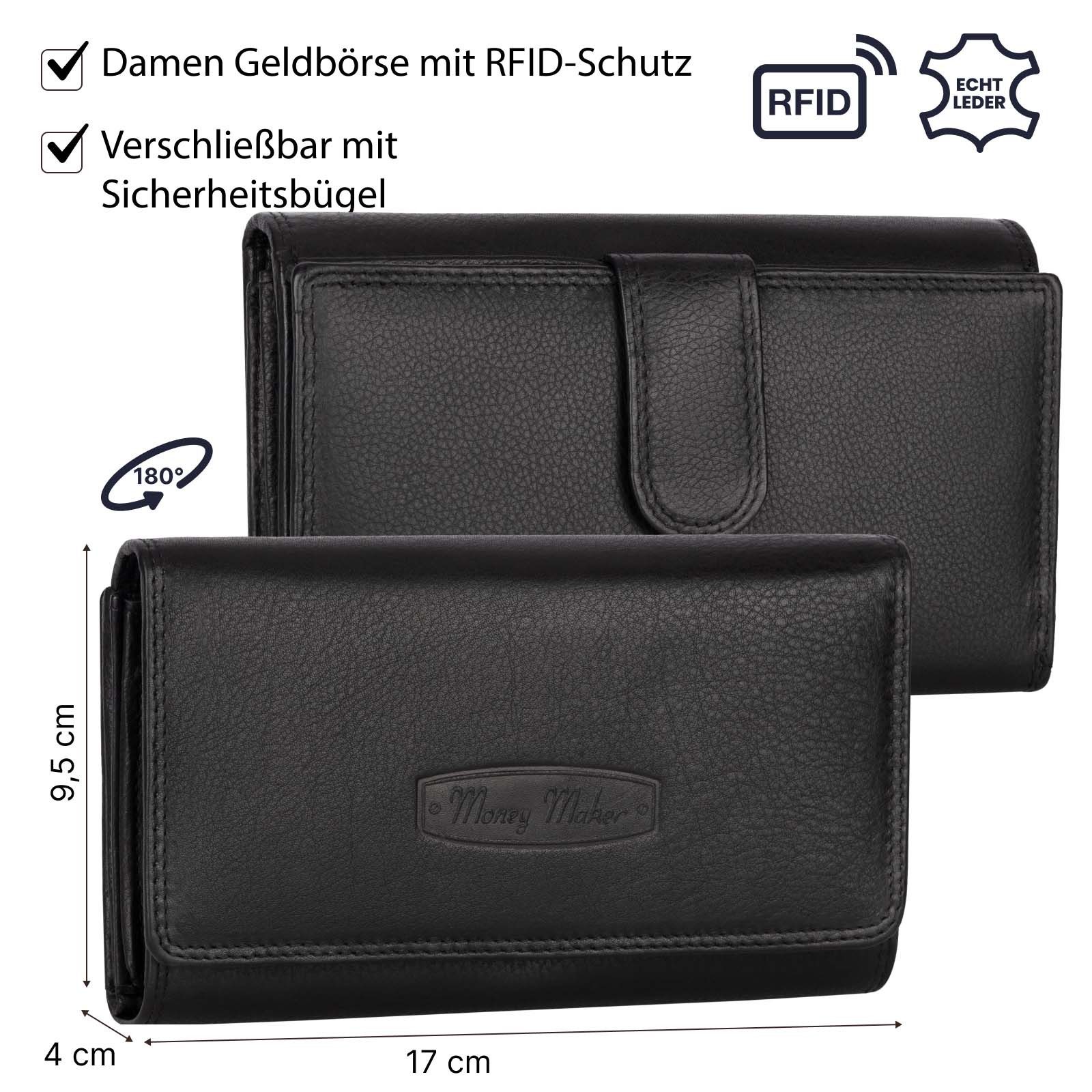 Money Maker Geldbörse RFID Damen Geldbörse Portemonnaie Geldbeutel Damenbörse Leder, Damen Geldbörse klappbar mit Drückknopf Portemonnaie Geldbeutel