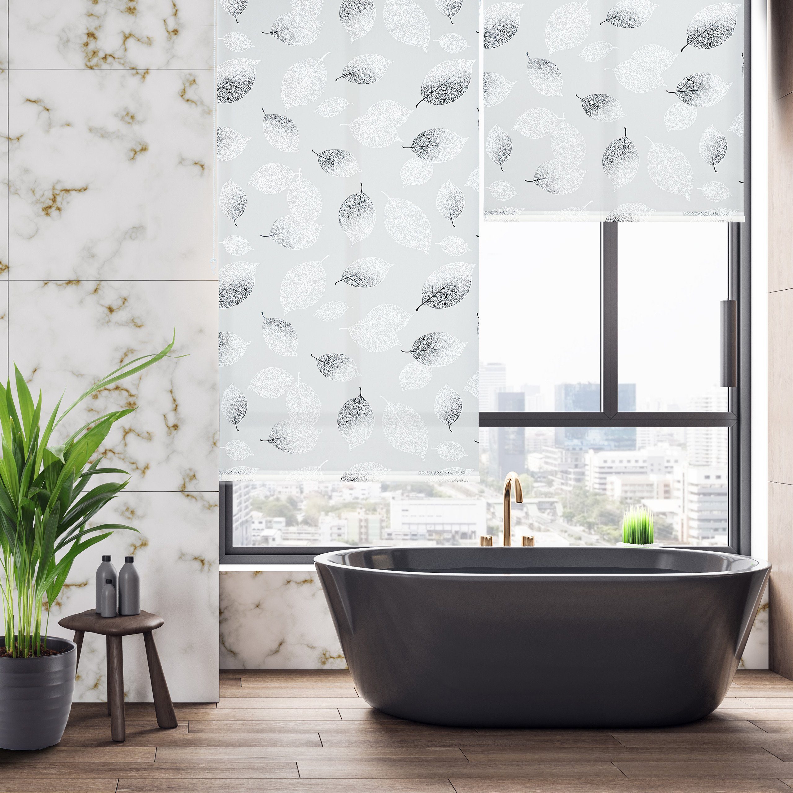 relaxdays Duschrollo mit Blätter Desig Breite günstig online kaufen