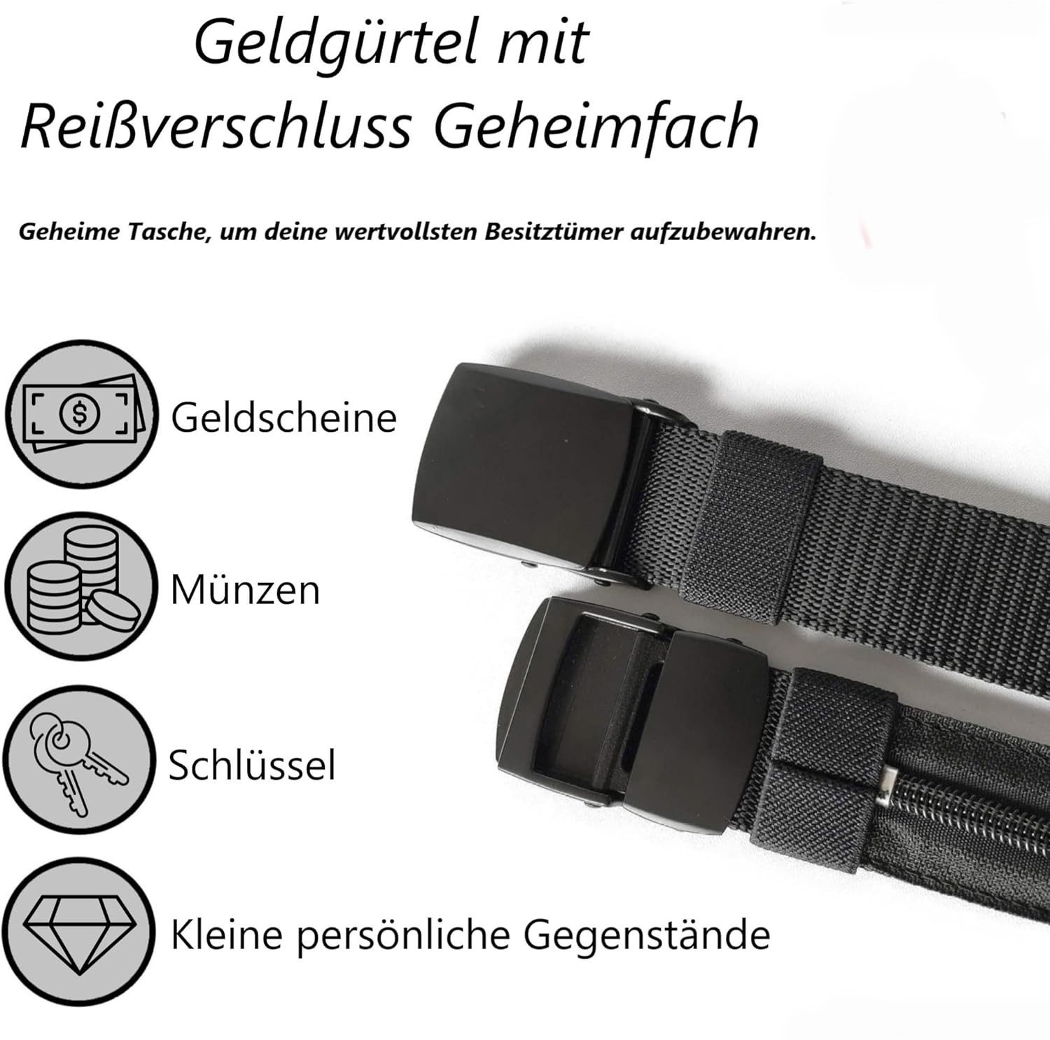 Zaewry Hüftgürtel Geldgürtel mit Reißverschluss Geheimfach, Geldversteck Geeignet für Reise, Dienstreise, Joggen, für Herren und Frauen – Bild 5 von 5