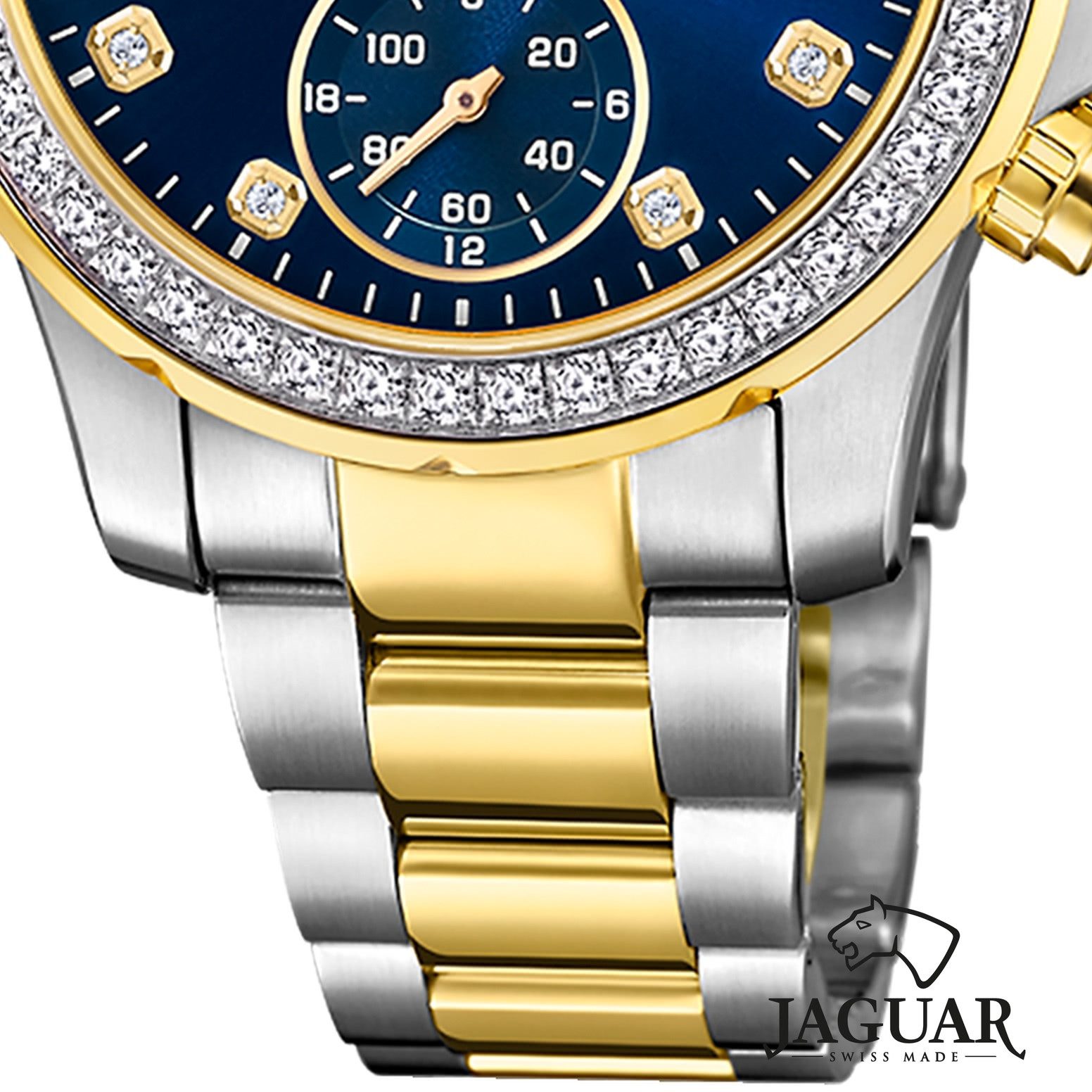 JAGUAR Multifunktionsuhr Jaguar Damenuhr Edelstahl silber gold, (Multifunktionsuhr), Damen Armbanduhr rund, Edelstahlarmband silber, gold