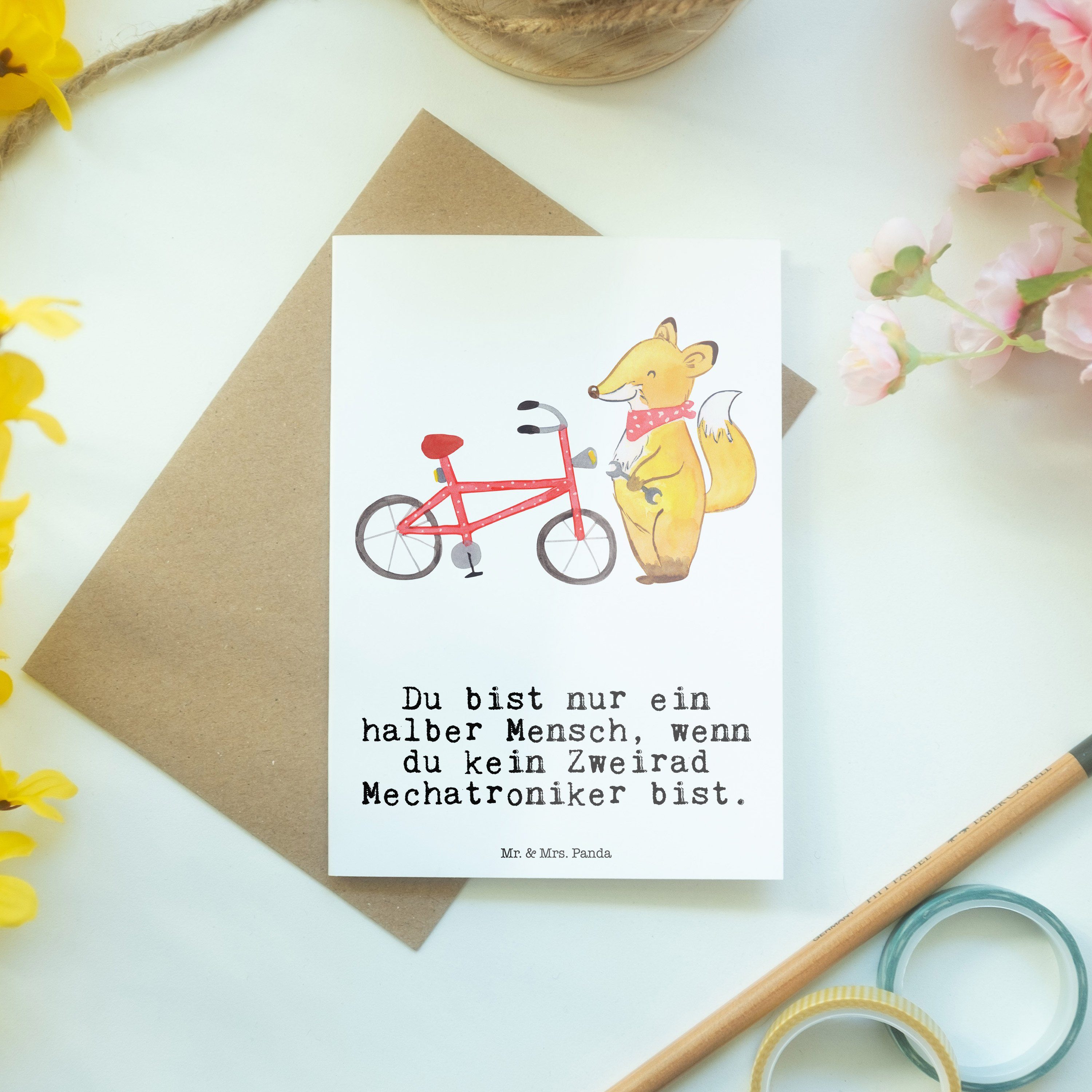 Zweirad - Mrs. B Geschenk, - Mr. mit & Geburtstagskarte, Mechatroniker Herz Grußkarte Panda Weiß
