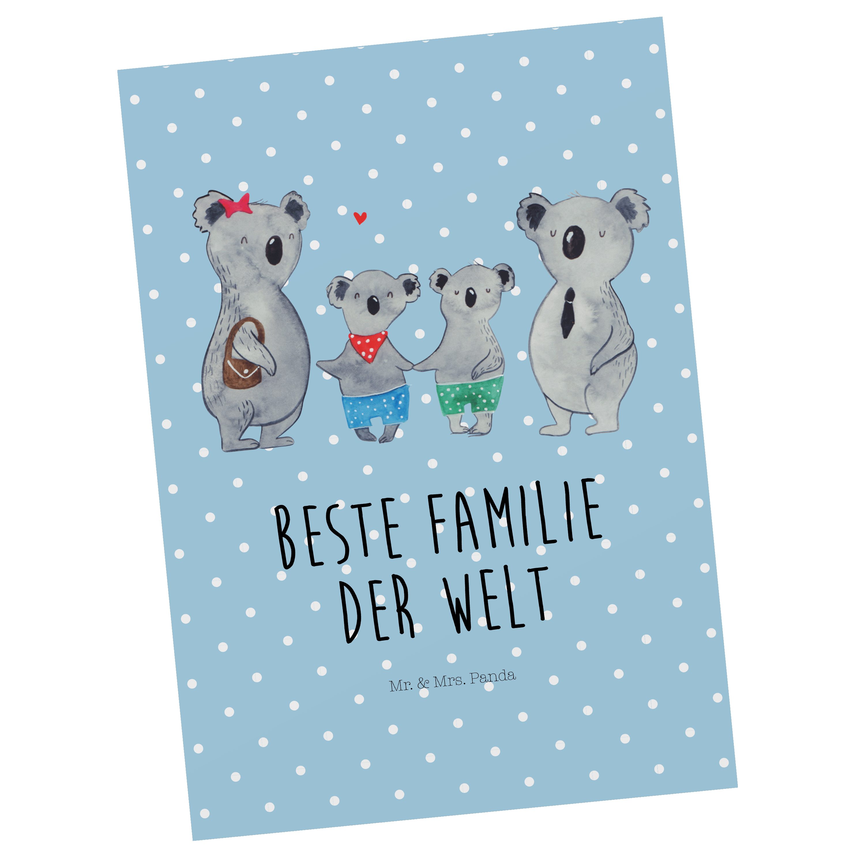 Mr. & Mrs. Panda Postkarte Koala Familie zwei - Blau Pastell - Geschenk, Vatertag, Ansichtskarte