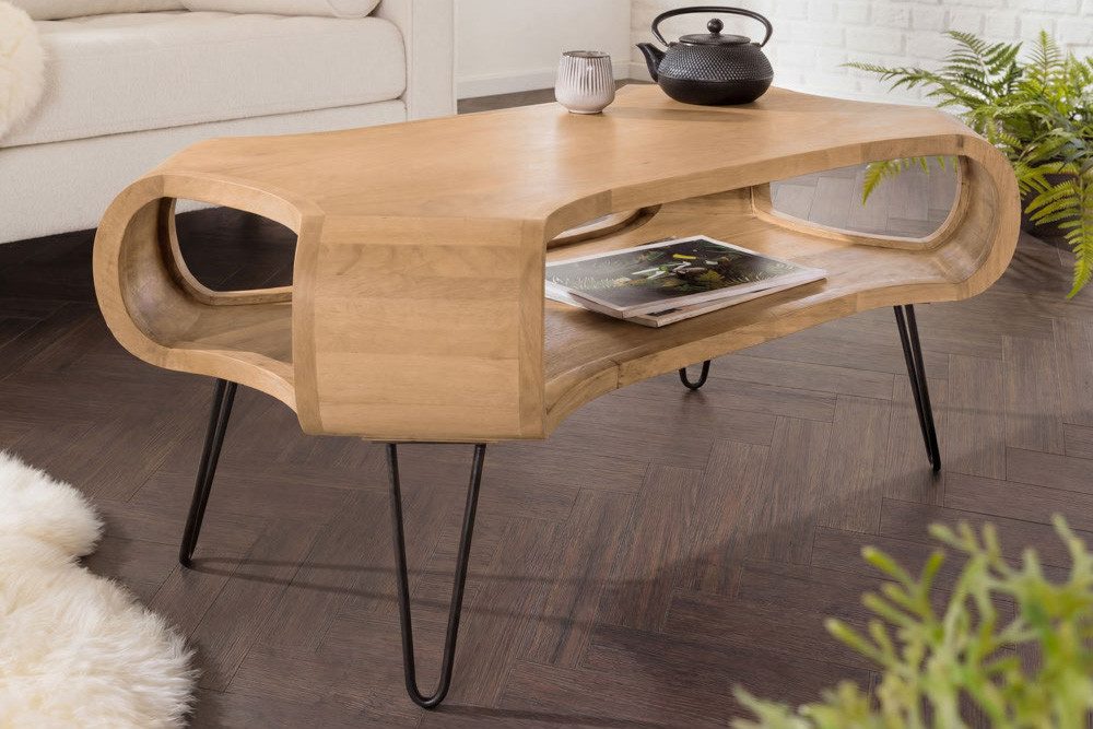 riess-ambiente Couchtisch ORGANIC LIVING 100cm beige - Mango, cream finish, Hairpin Legs, massiv (Einzelartikel, 1-St), Organischer Sofatisch mit Stauraum - ideal für Wohn- und Schlafzimmer