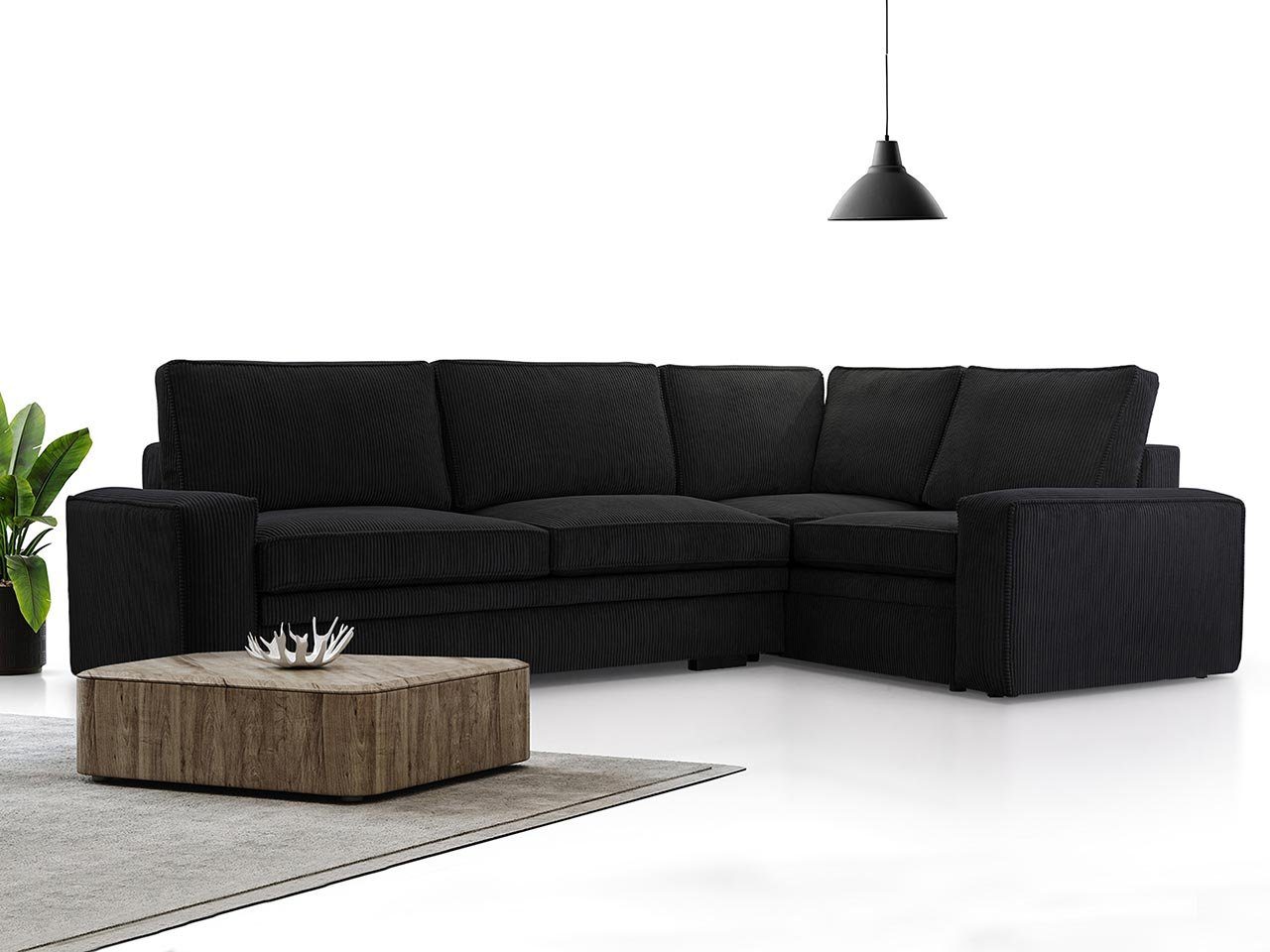 MKS MÖBEL Ecksofa ALTEA, zum Wohnzimmer mit Schlaffunktion und Bettkasten, L - Form Couch Schwarz Lincoln