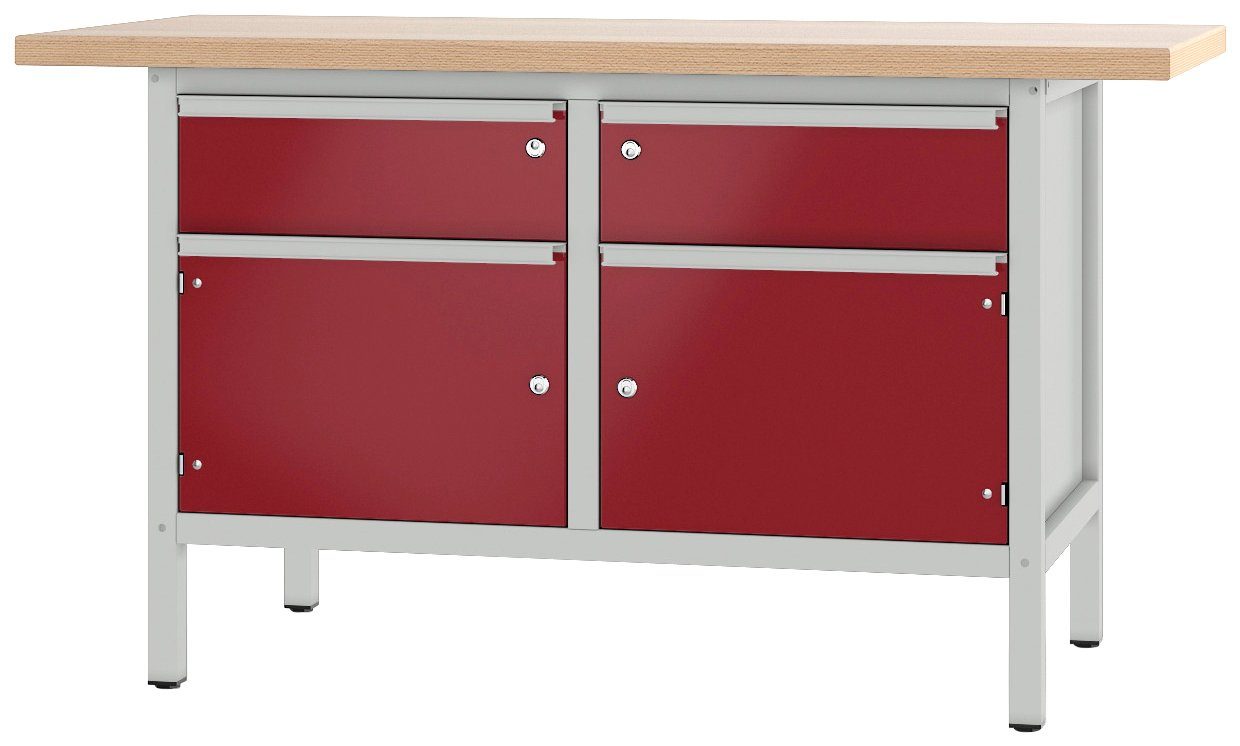 PADOR Werkbank 21 S 22, Höhe/Länge: 85,5x150 cm grau/rot