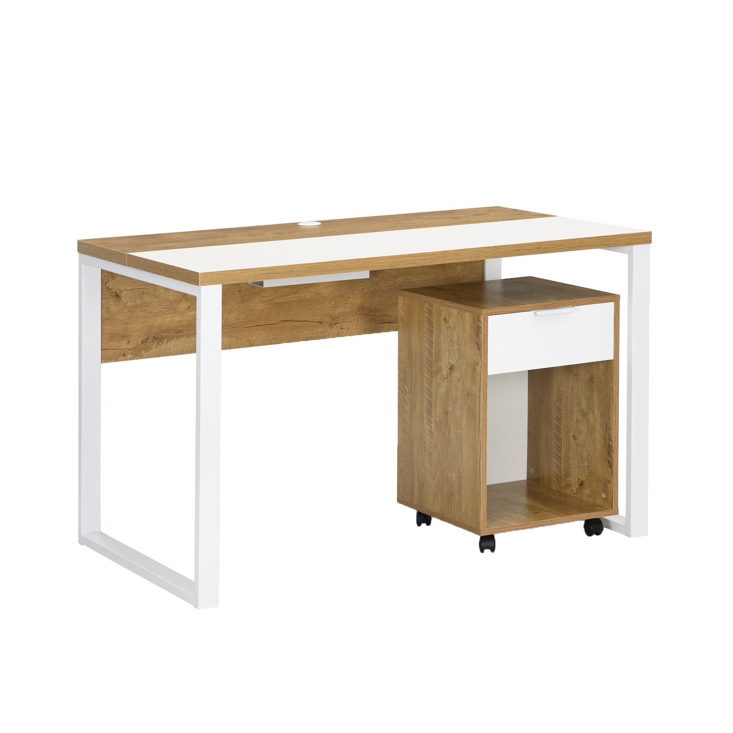 SVEA mit B&D home Wildeiche-Weiß Büro-Set Regal-Schreibtisch 2-St), Rollcontainer (2-teilig, Noel