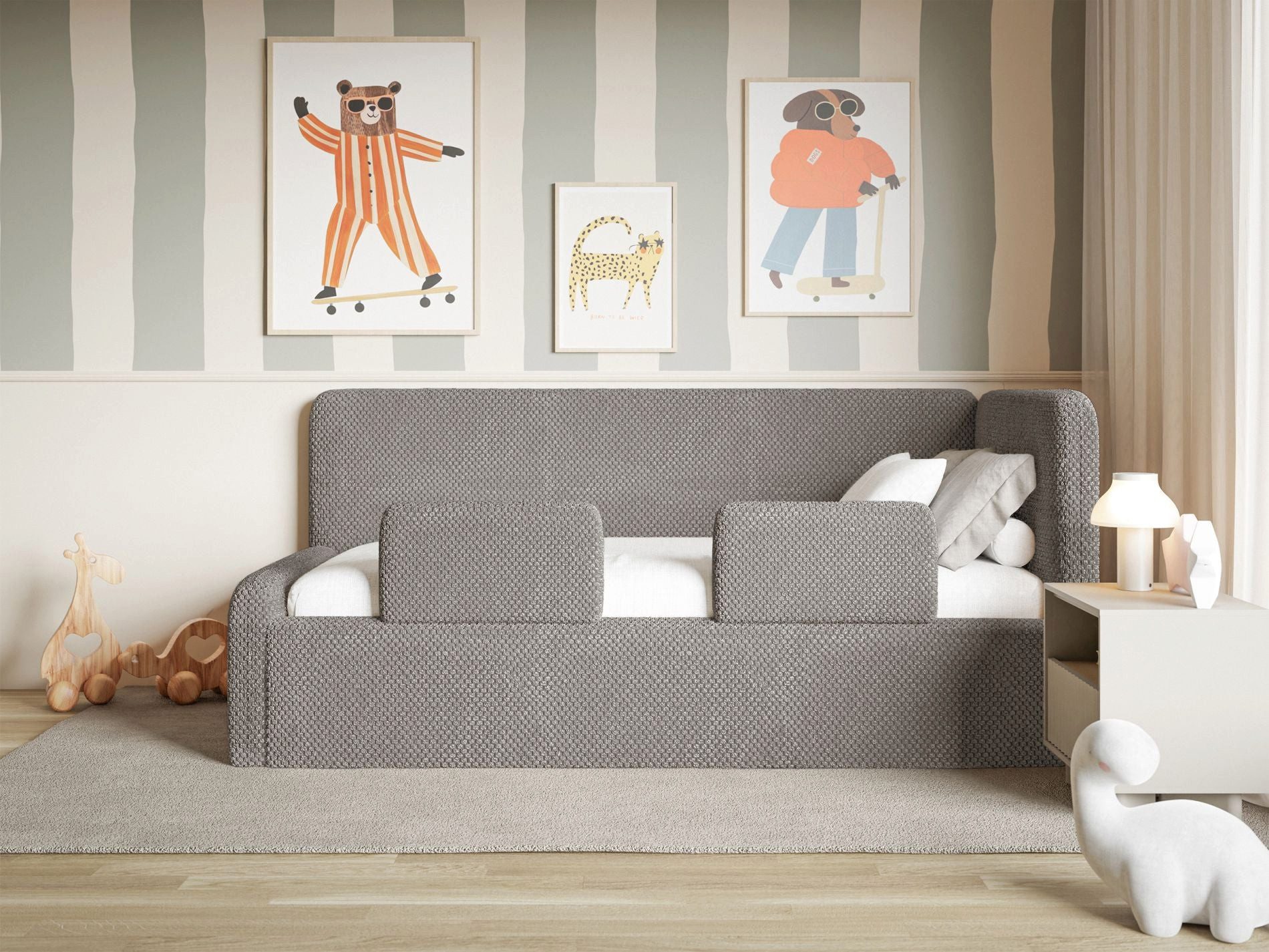Selsey Kinderbett FANKO, Kinderbett mit Kopfteil, Matratze, Rausfallschutz, Plüsch, 90x200 cm