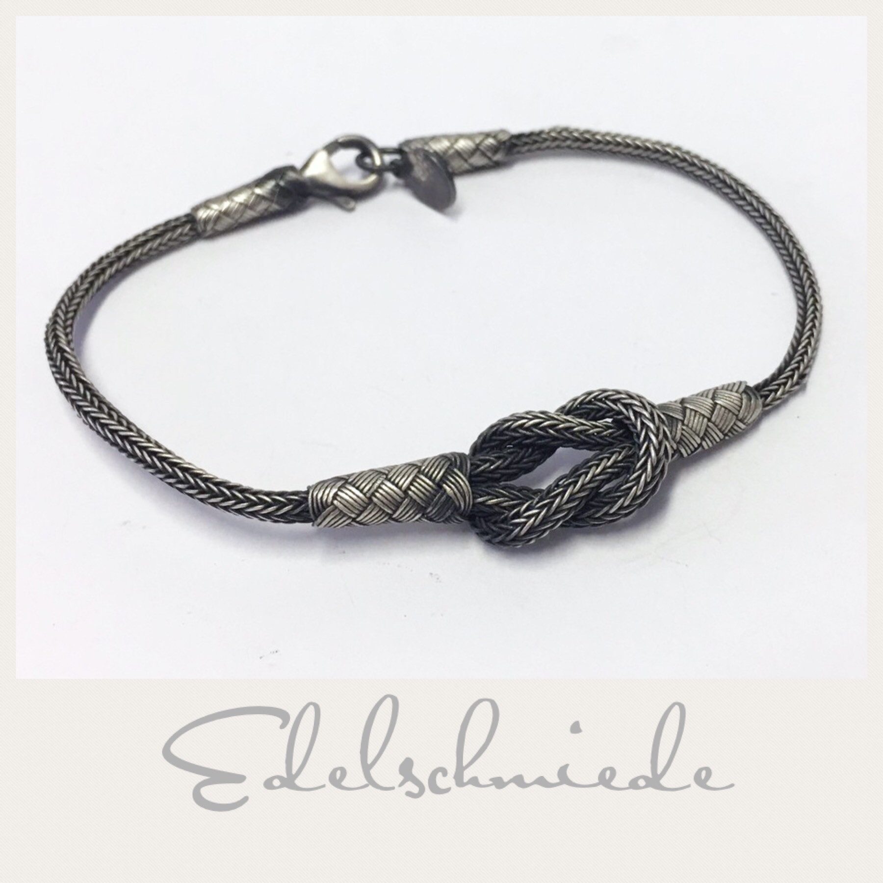 Silberarmband geflochtenes Armband 925 Sterling Silber geschwärzt 21 cm "Knoten"
