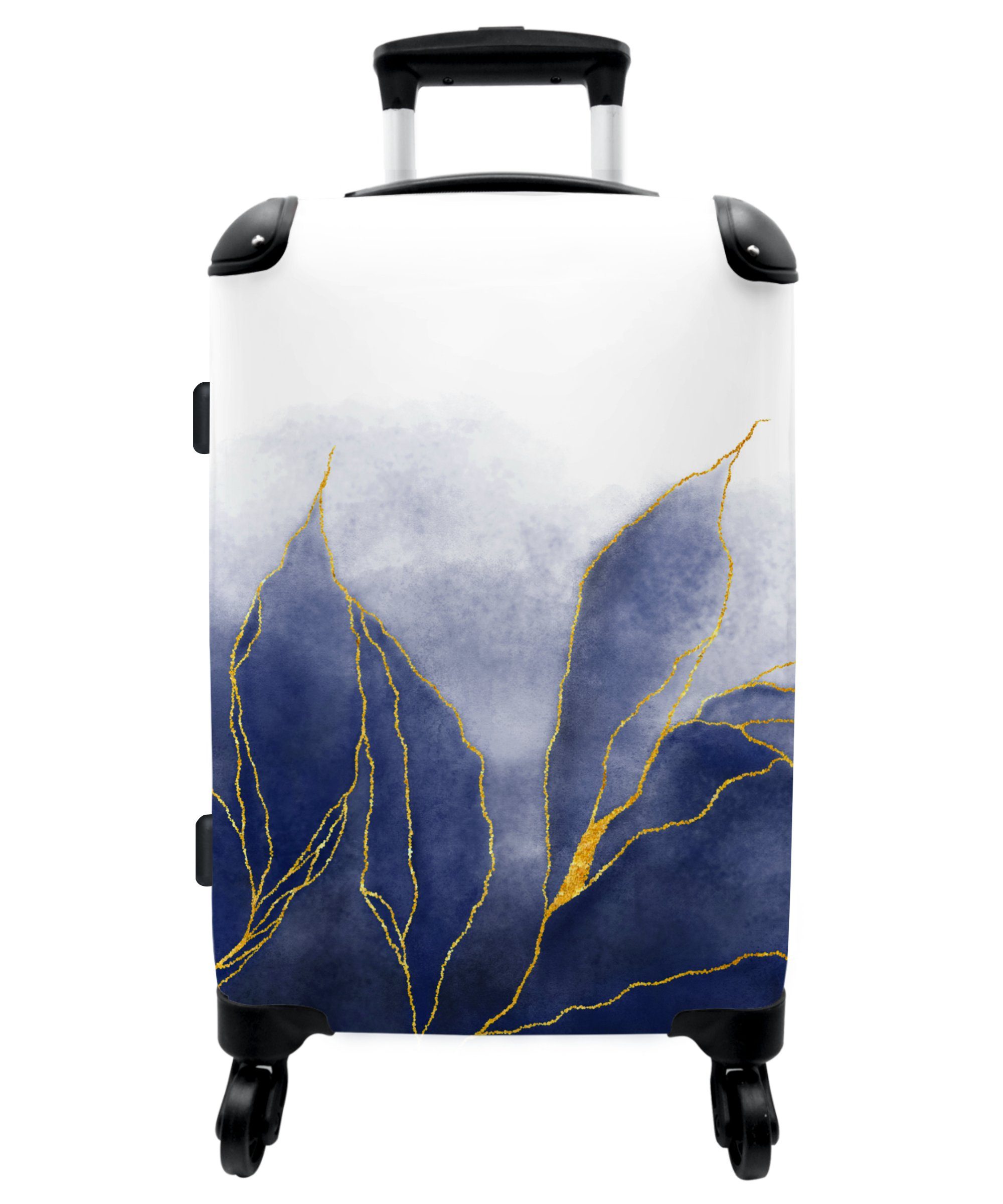 NoBoringSuitcases.com© Koffer 67x43x25cm Marmor - Blau - Marmoroptik - Gold - Textur, 4 Rollen, Aufgabegepäck Trolley Rollkoffer Große Reisekoffer mit 4 Rollen - | Koffer