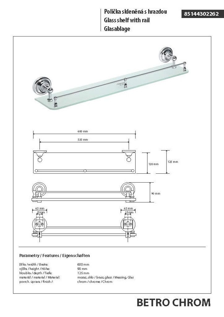 BRILLANTBAD® Duschablage BETRO CHROM Glasablage Messing Glas Chrom für Bad & Küche >> Bohren