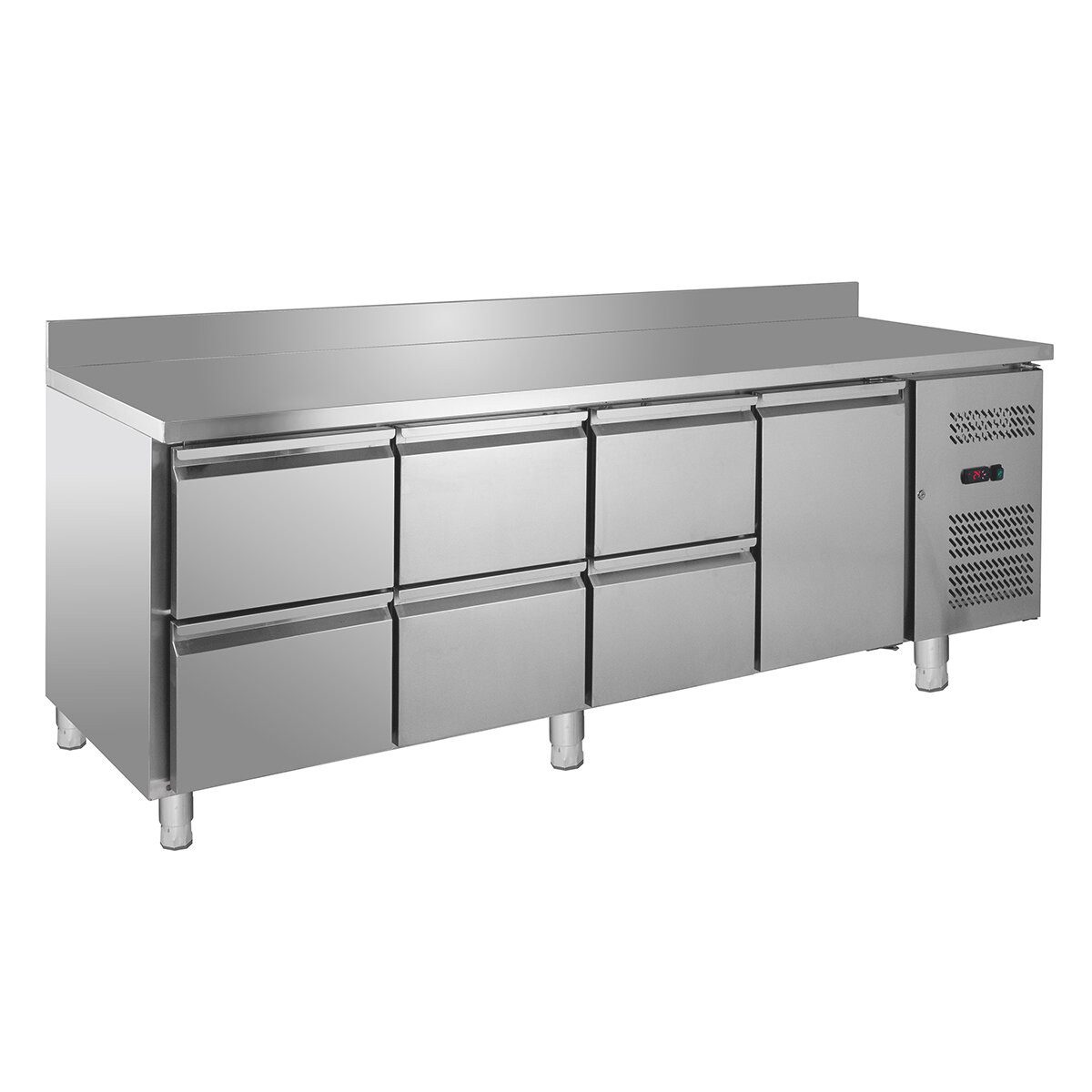 GastroHero Dönergrill Kühltisch Edelstahl GN 1/1 mit Aufkantung 1 Tür 6 Schubladen, 398 W