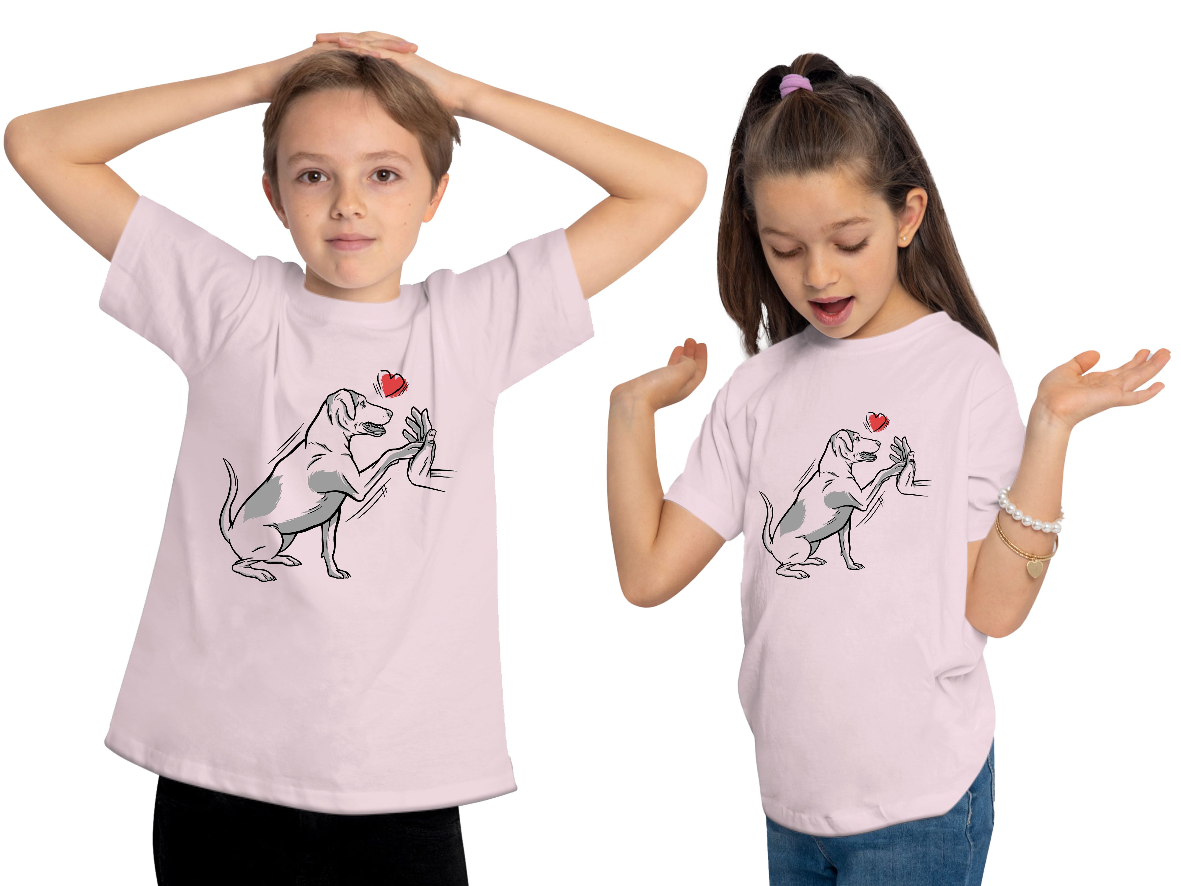 i234 gibt rosa mit Labrador Pfötchen Print-Shirt Hunde Kinder T-Shirt - Baumwollshirt Aufdruck, bedruckt MyDesign24