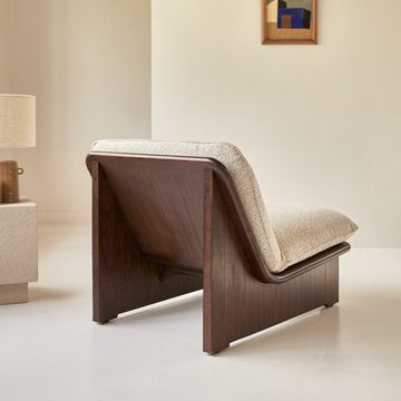 Tikamoon Sessel Folk Sessel aus massivem Mindiholz und ecrufarbenem Stoff