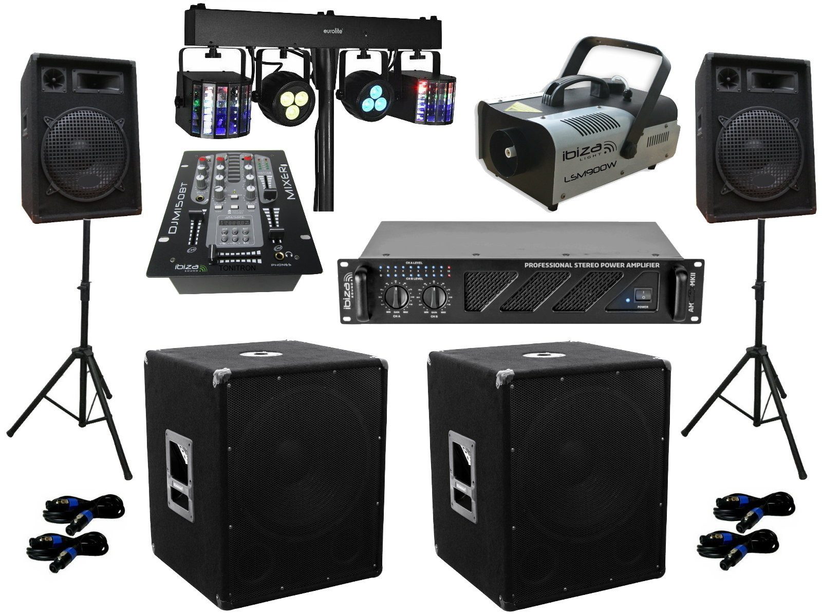 DJ Set Mixer Anlage Nebel LED Licht Verstärke Musikanlage Party-Lautsprecher