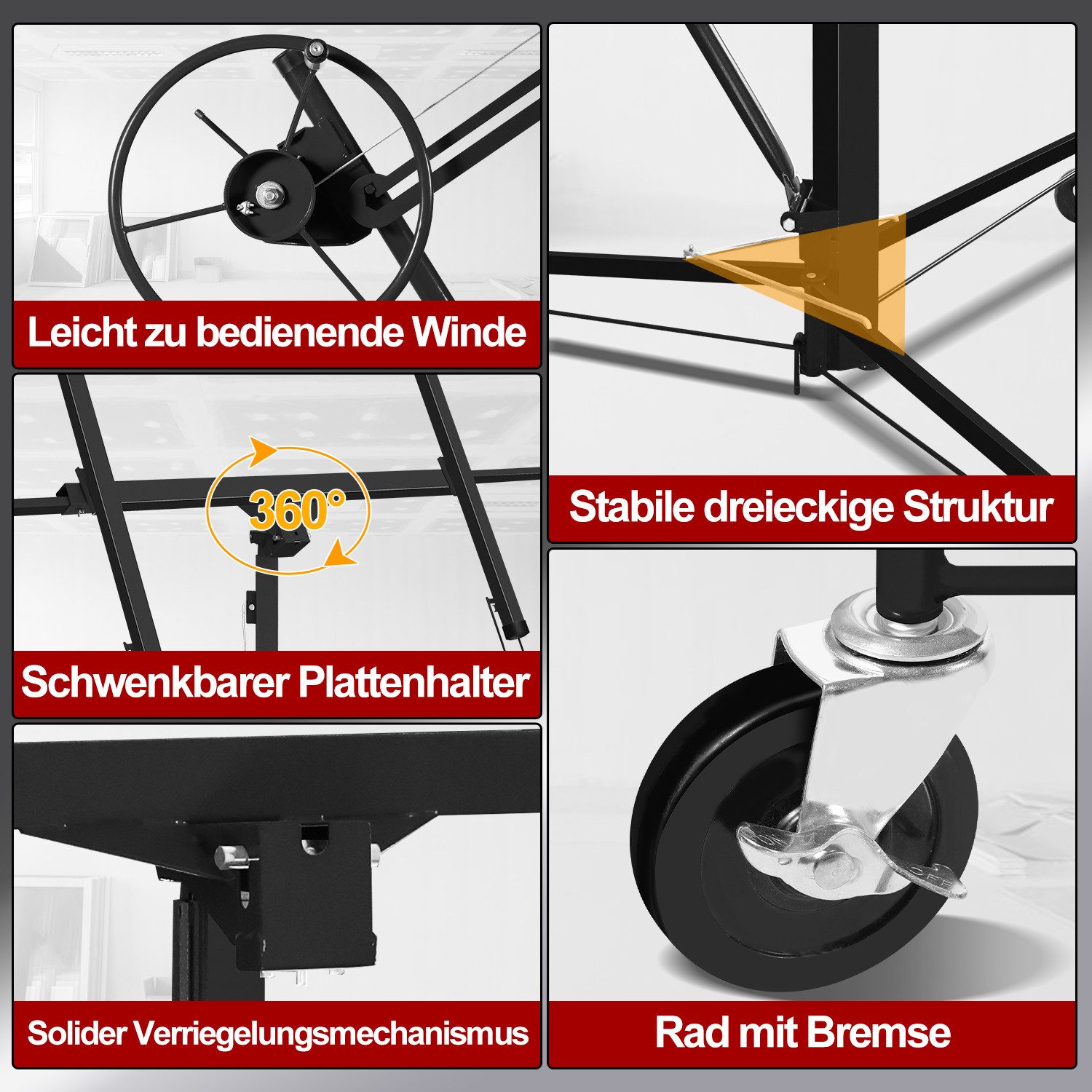 Clanmacy Plattenheber Plattenheber Plattenlift Rigipsplatte Montagehilfe XXL Panelheber, -] – Bild 4 von 4