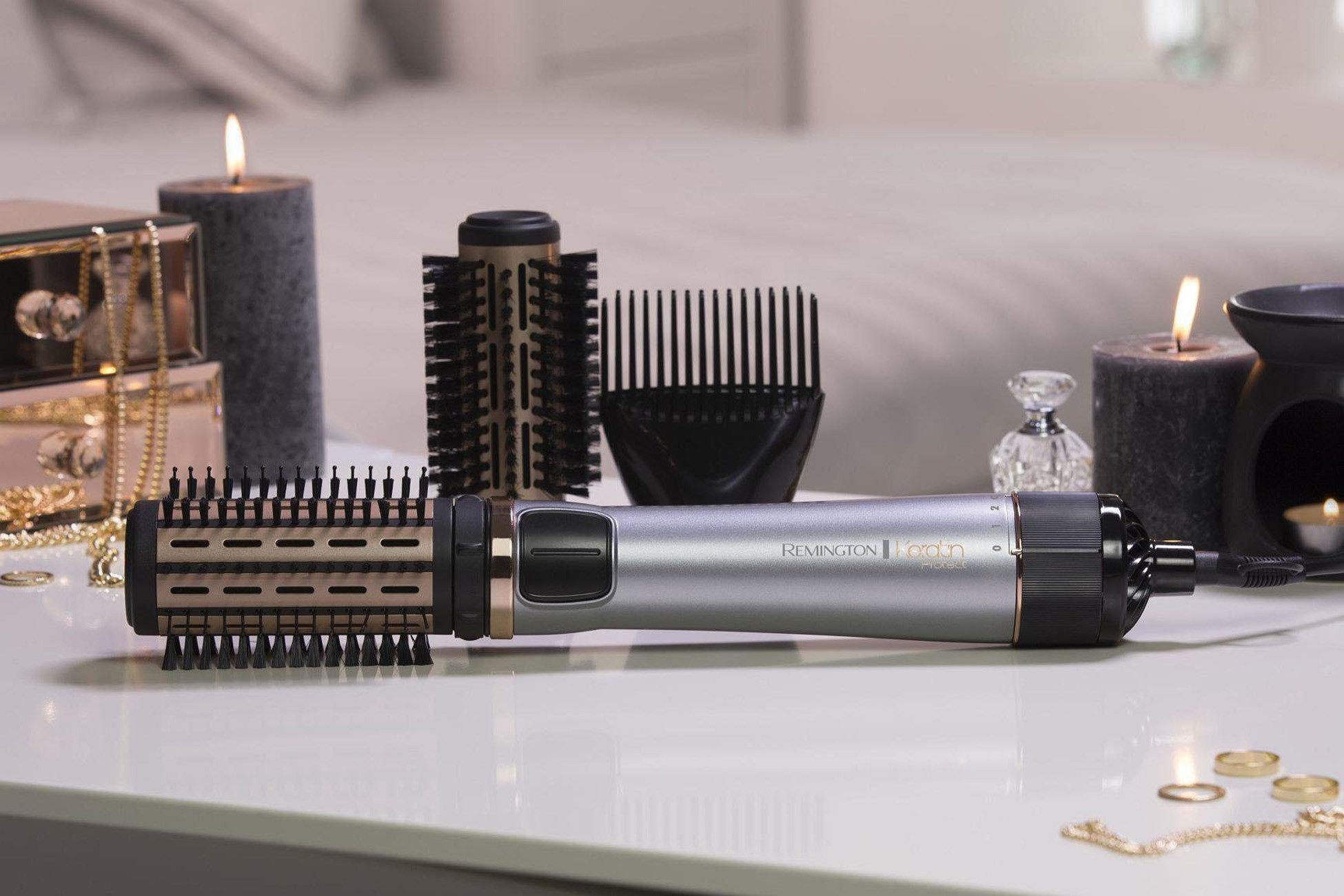 Remington Haartrockner Keratin Protect AS8810, 1000 Watt Leistung, Keramikbeschichtung, Wärmeregler grau