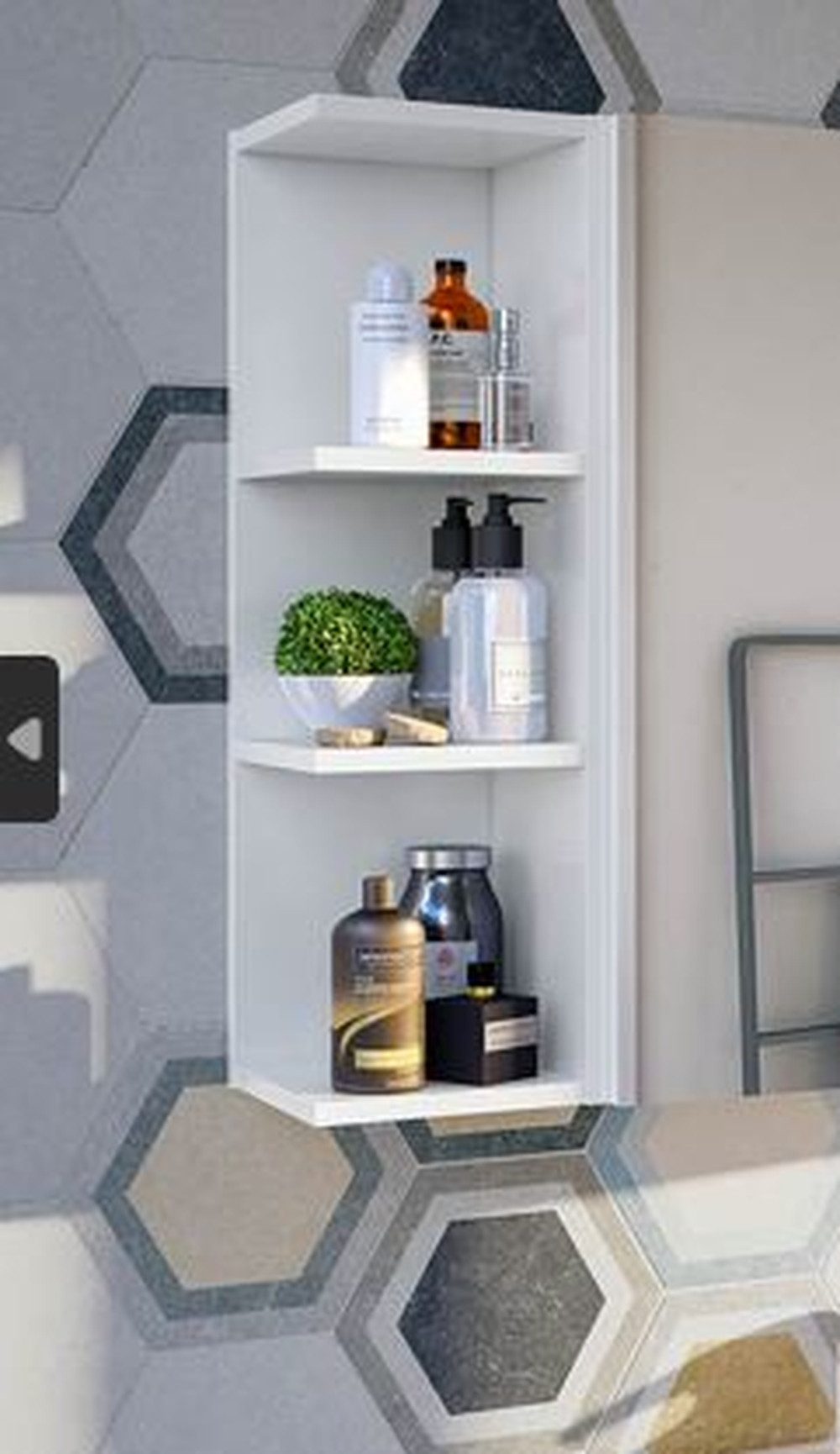 freiraum Hängeregal Eckmodul Badezimmerschrank, in Weiß Hochglanz - 20x65x2 günstig online kaufen