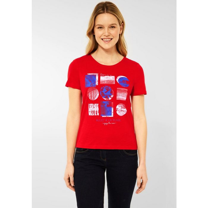 Cecil T-Shirt Cecil T-Shirt mit Fotoprint in Vibrant Red (1-tlg) Locker geschnitten